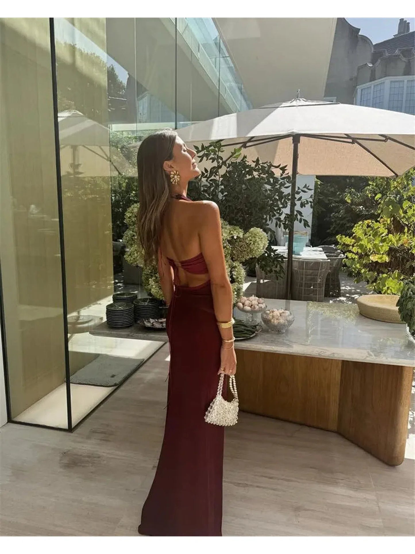 Elegant Backless Maxi Dress For Women Lace-Up Bodycon