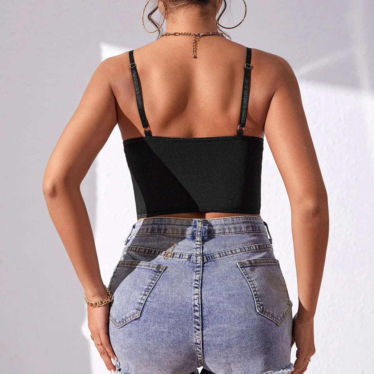 Sheer Lace Embroidery Backless Crop Top