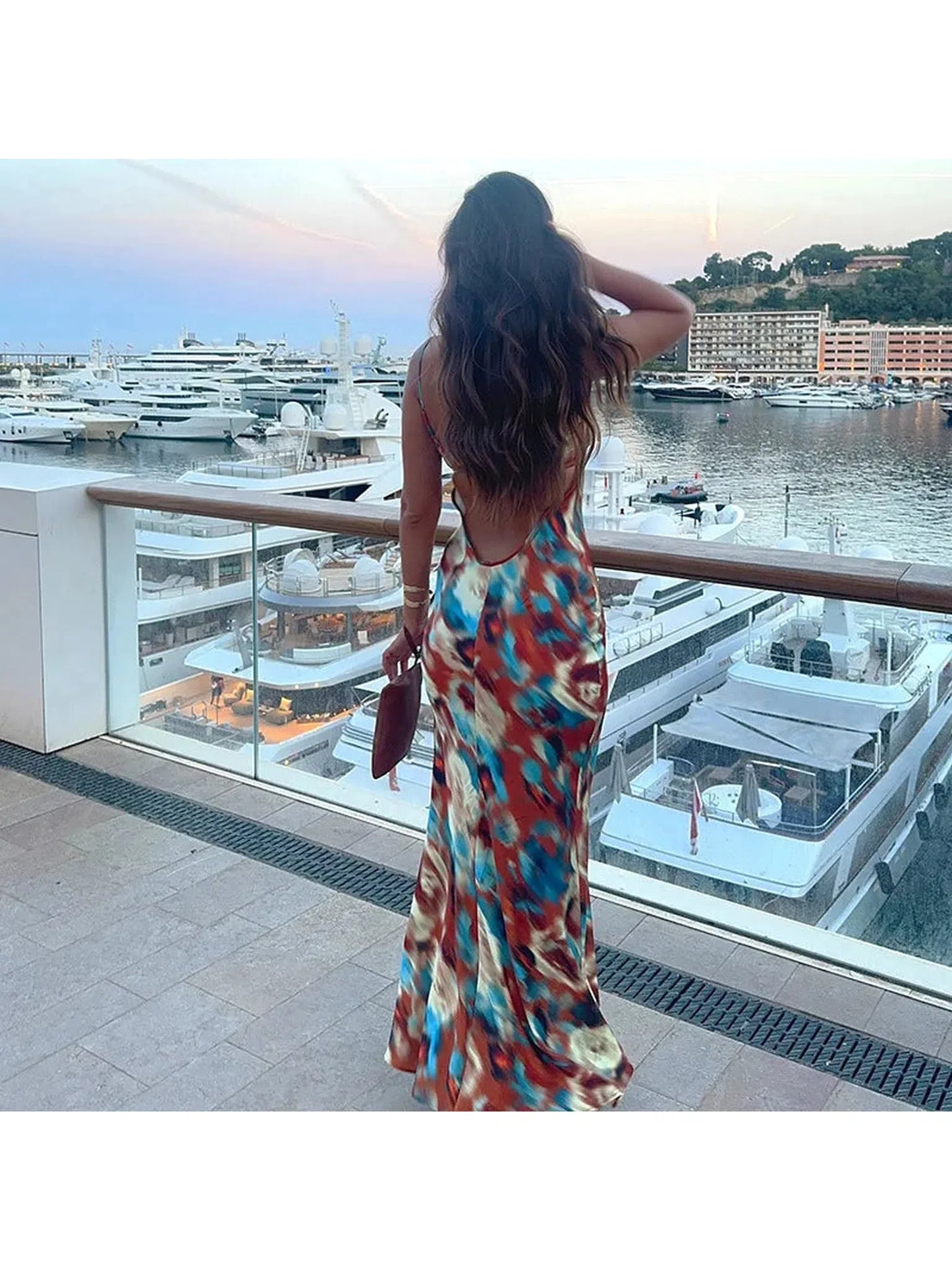 Spaghetti Strap Print Backless Maxi Dress For Women