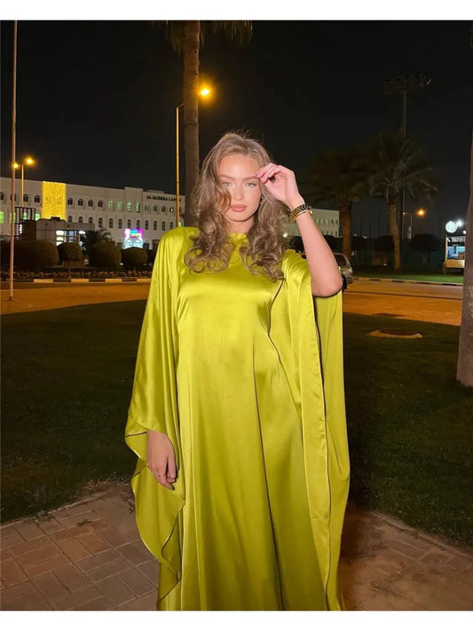 Satin Cloak Long Sleeve Loose Kaftan Dress 2024