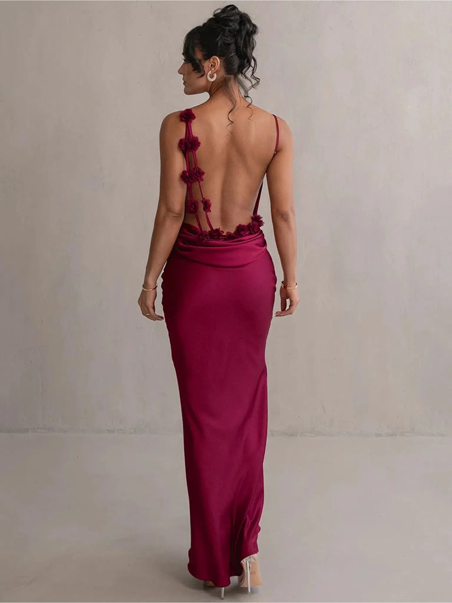 Floral Draped Backless Maxi Dress For Women Elegant Evening