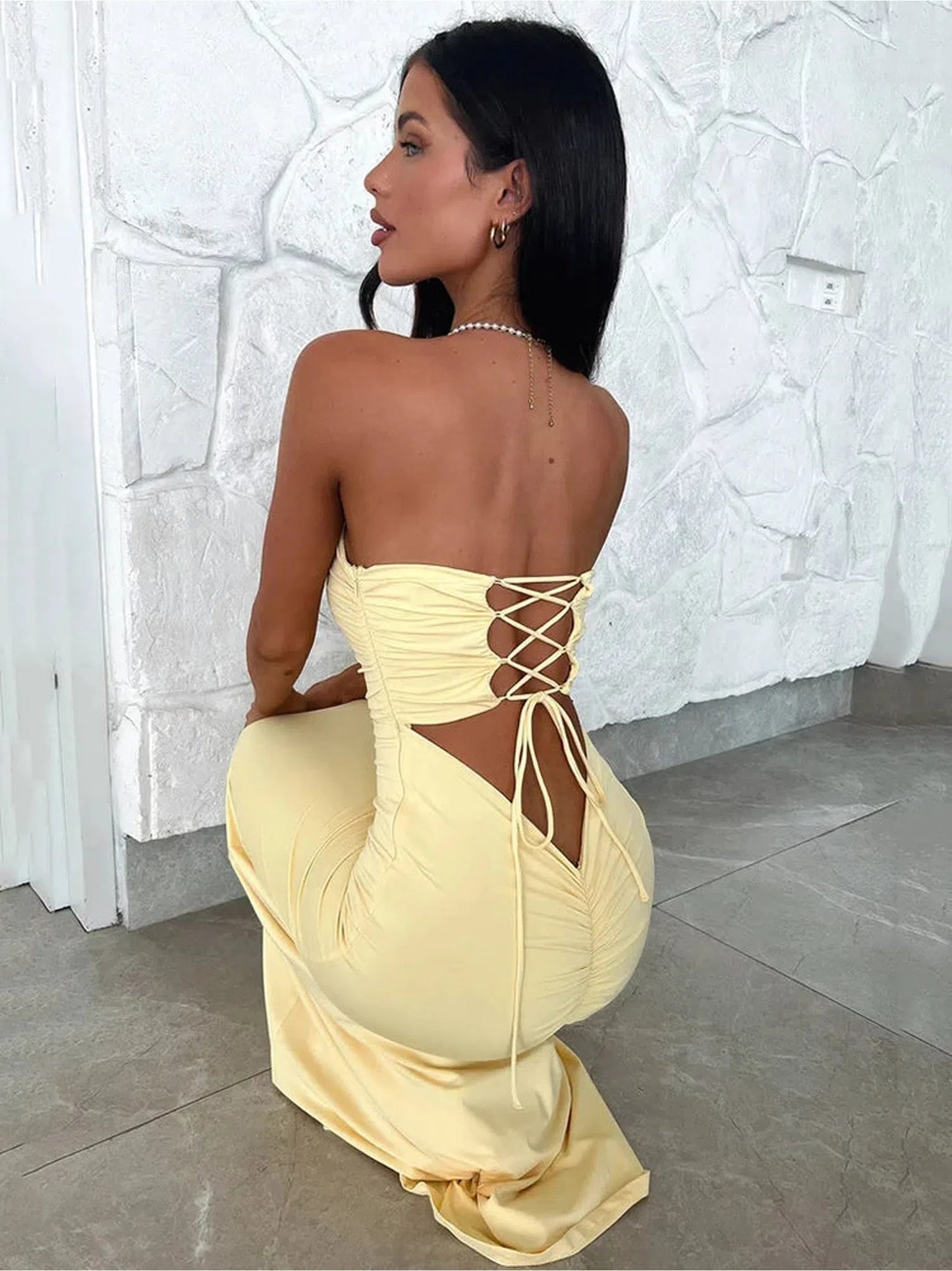 Strapless Backless Lace-Up Maxi Dress for Women