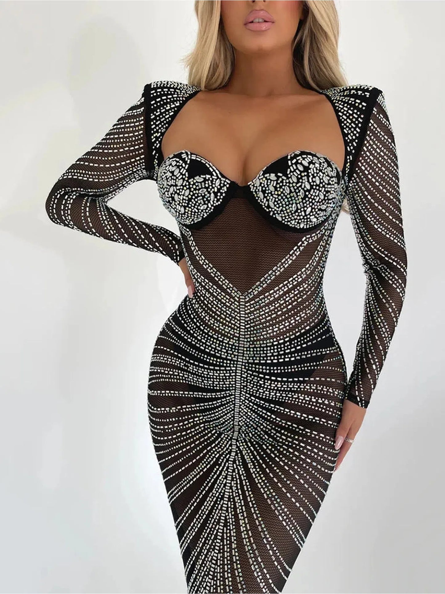 Glitter Mesh See Through Party Maxi Dress for Women