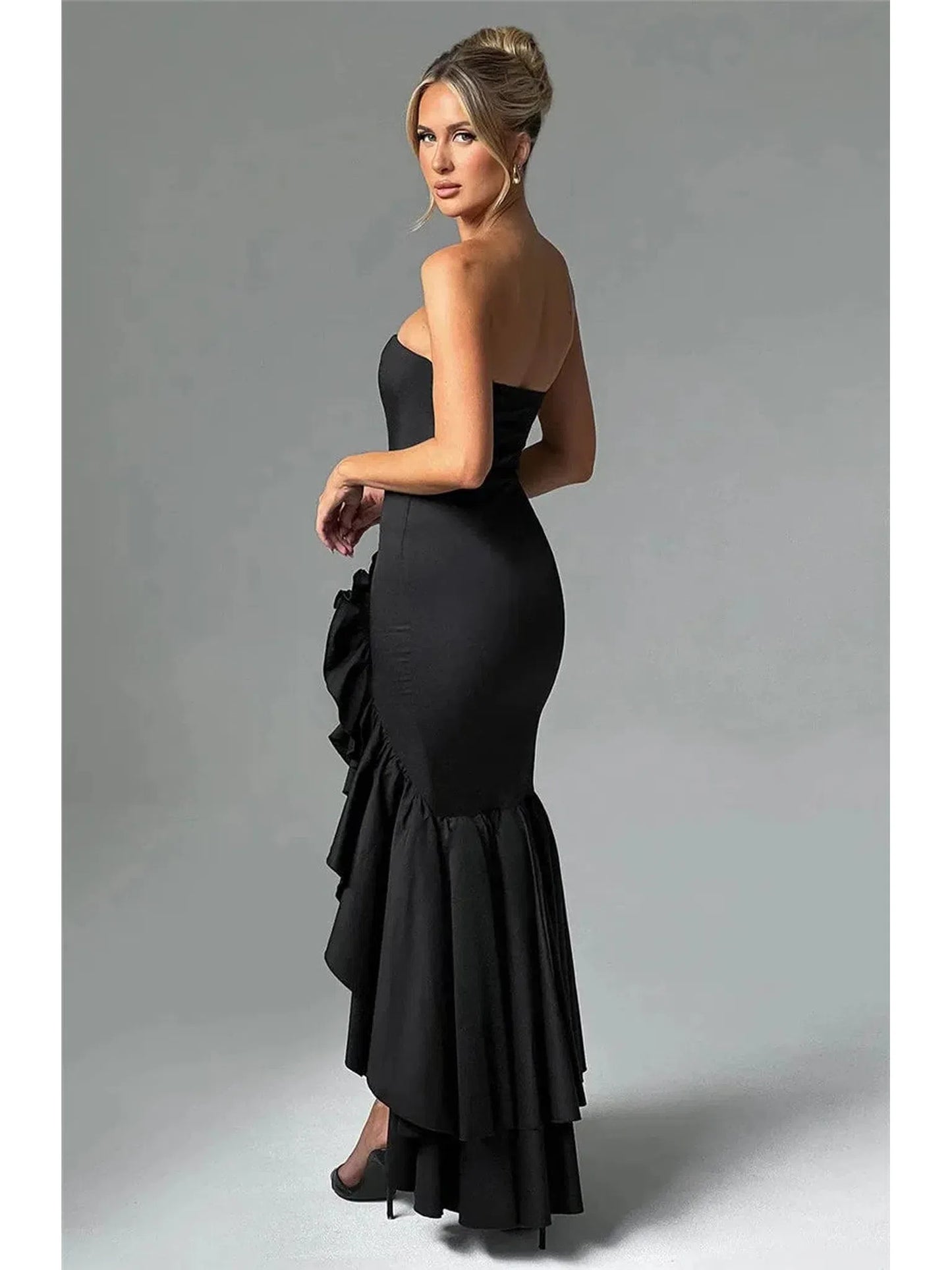 Strapless High Split Ruffle Long Dress for Women