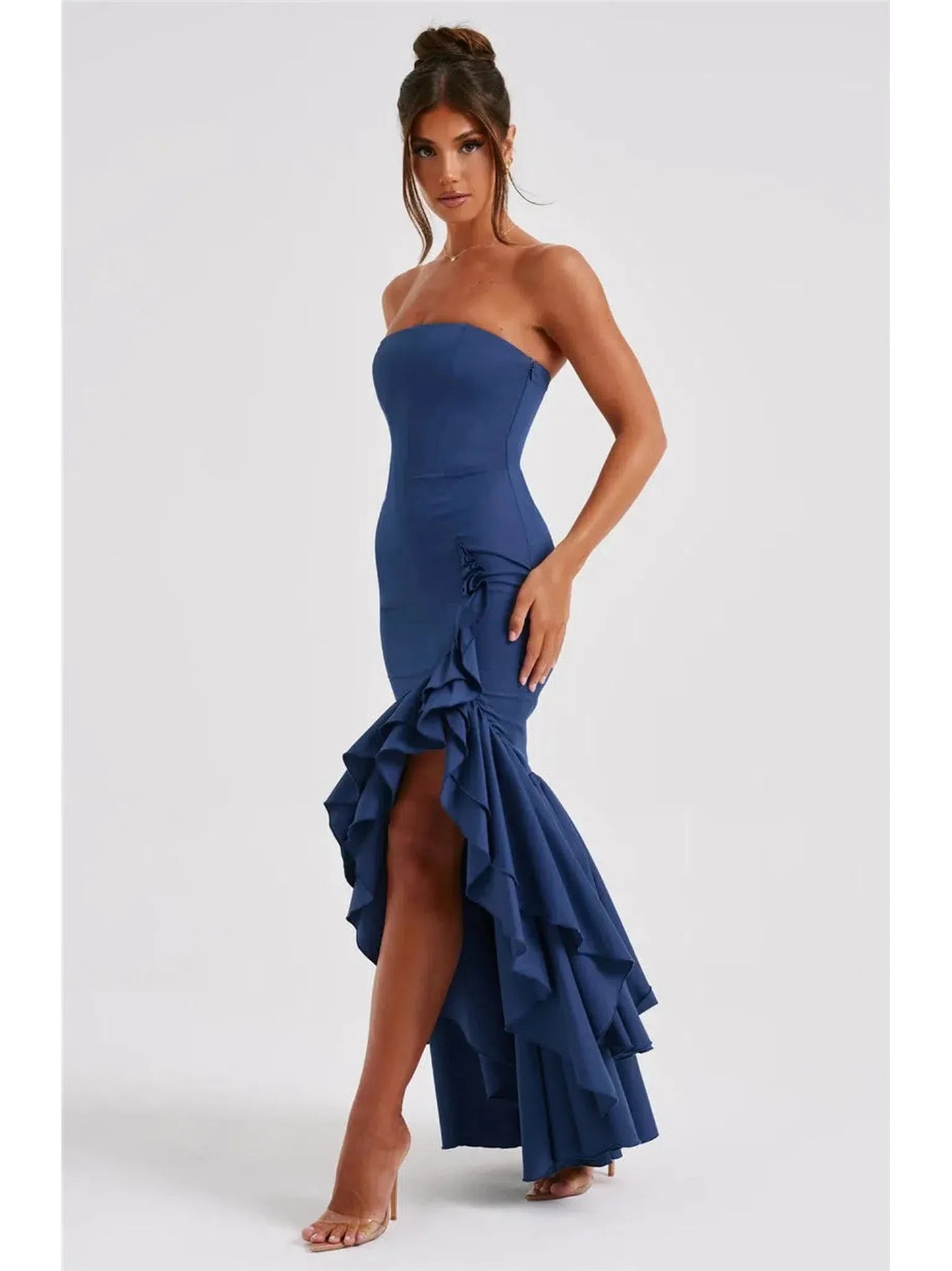 Strapless High Split Ruffle Long Dress for Women