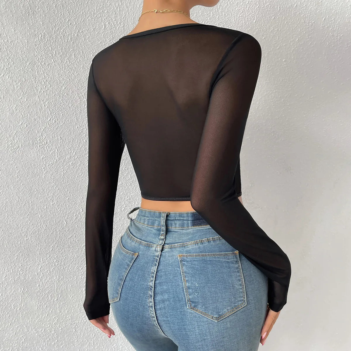 Backless Lace Long Sleeve Floral Crop Top