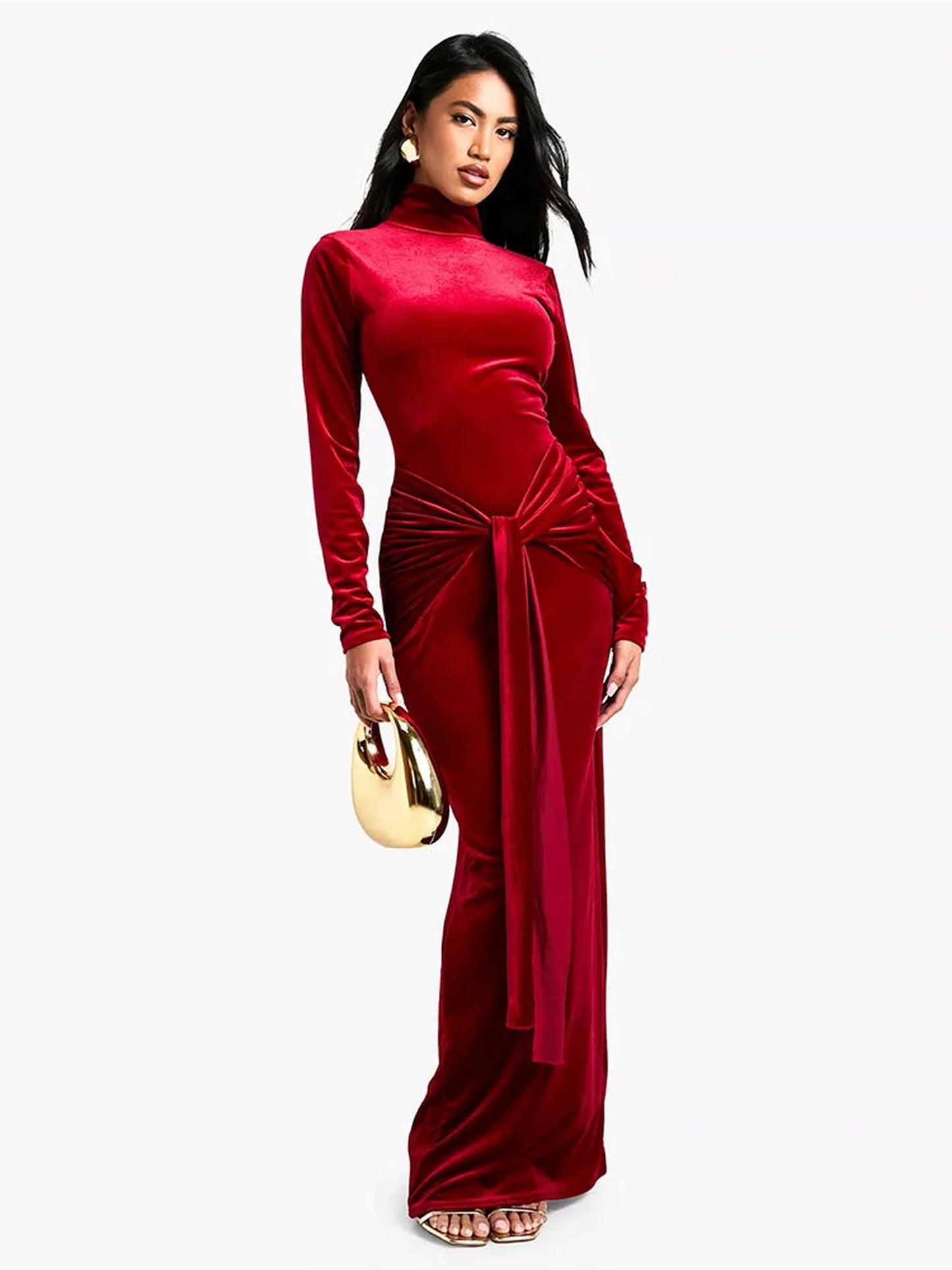 Velvet Long Sleeve Bodycon Maxi Dress for Women