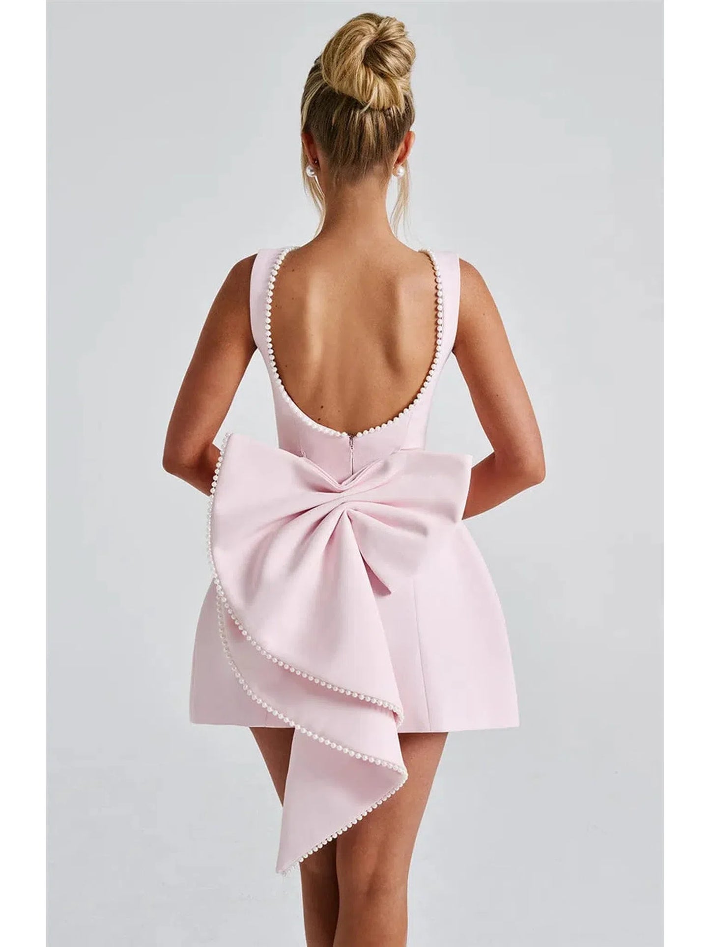 Pearl Bow Backless Mini Dress For Women