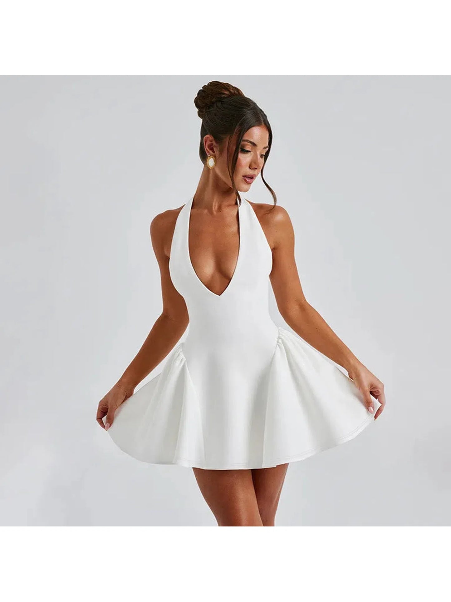 Deep V Neck Backless Mini Dress