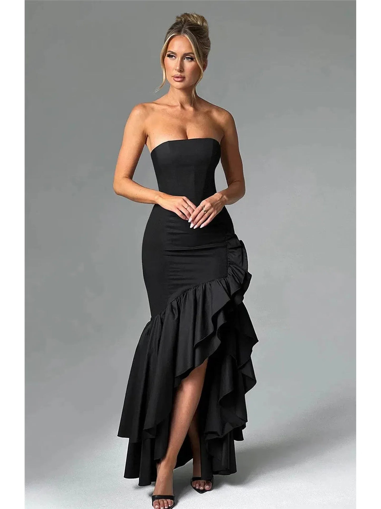 Strapless High Split Ruffle Long Dress for Women