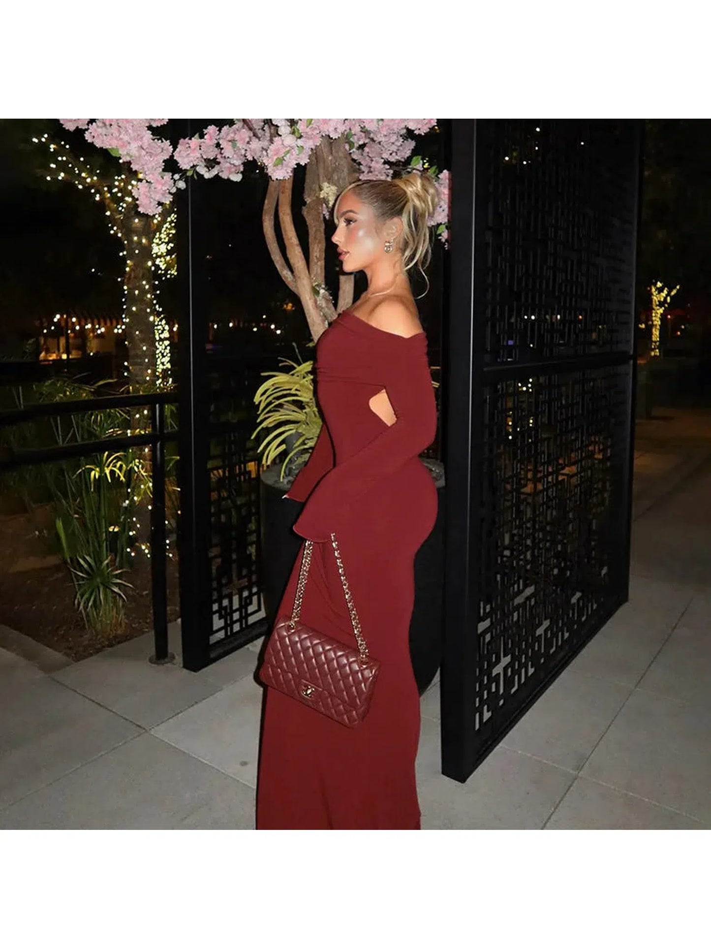 Off-Shoulder Long Sleeve Bodycon Maxi Dress