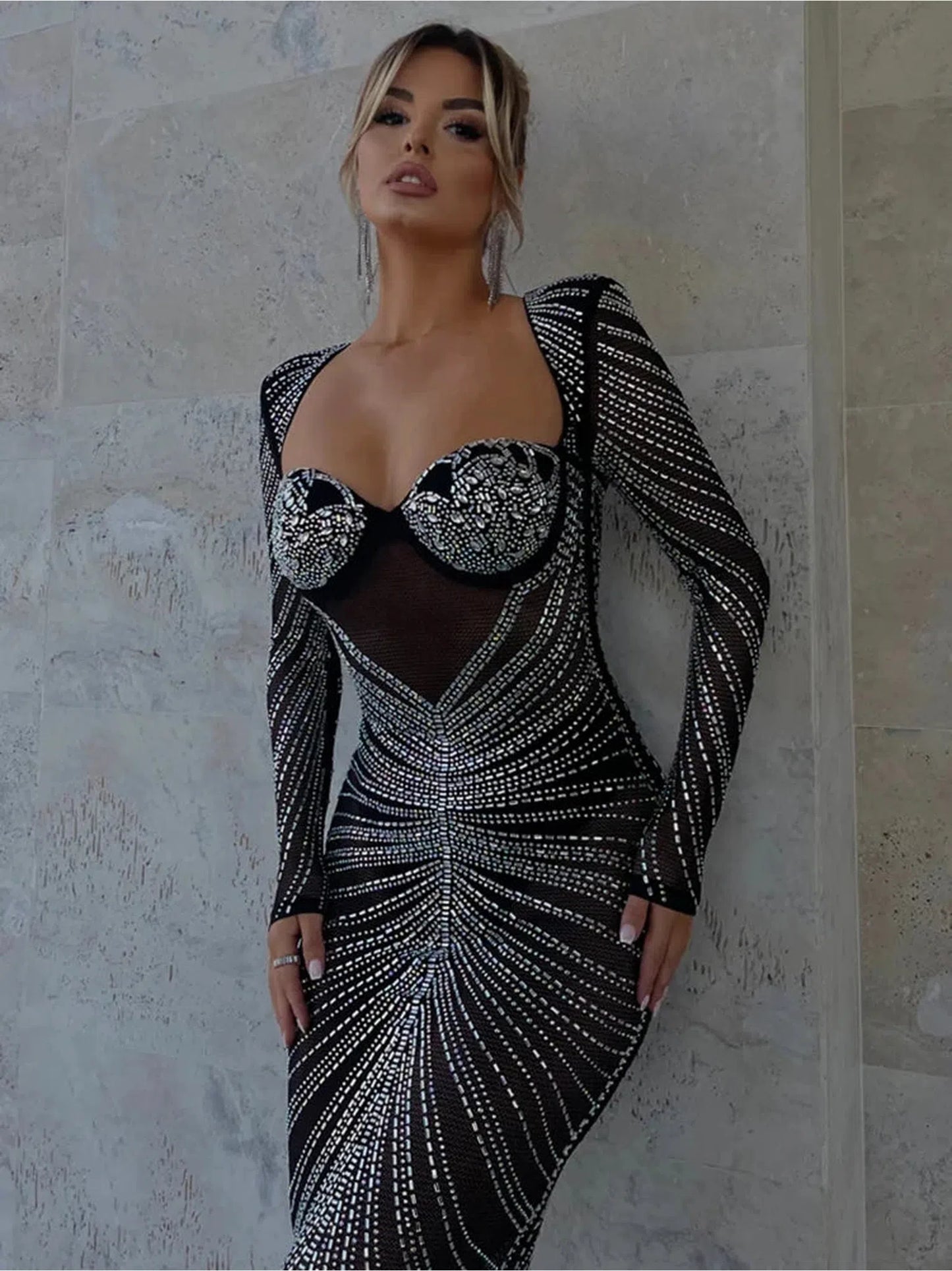 Glitter Mesh See Through Party Maxi Dress for Women