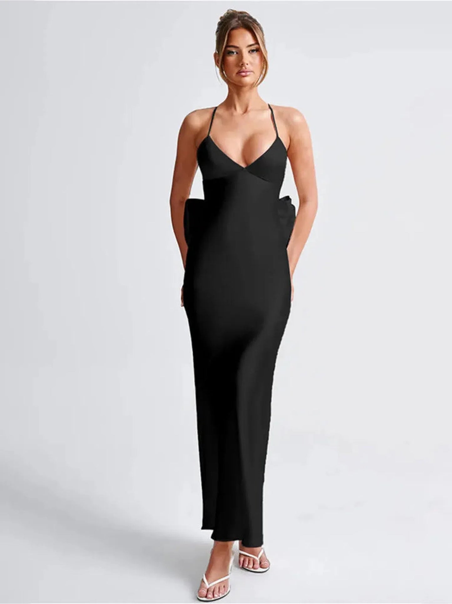 Satin Spaghetti Strap Backless Maxi Dress for Women