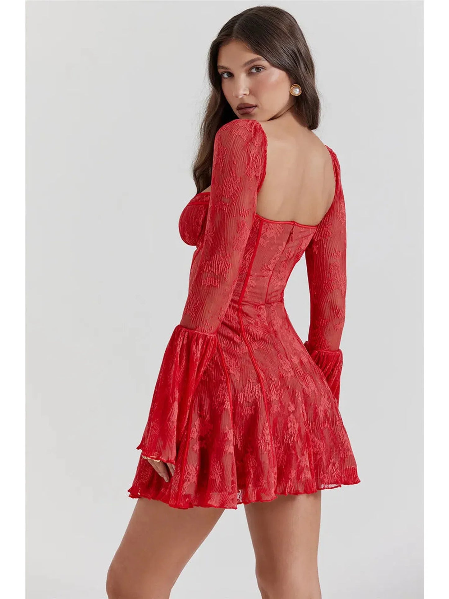 Elegant Backless Flare Sleeve Mini Dress