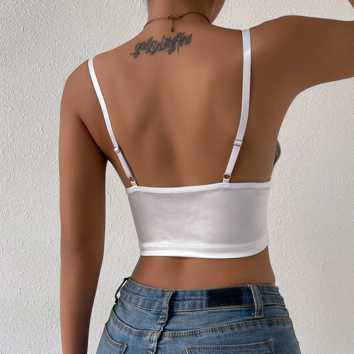 V Neck Backless Spaghetti Strap Crop Top