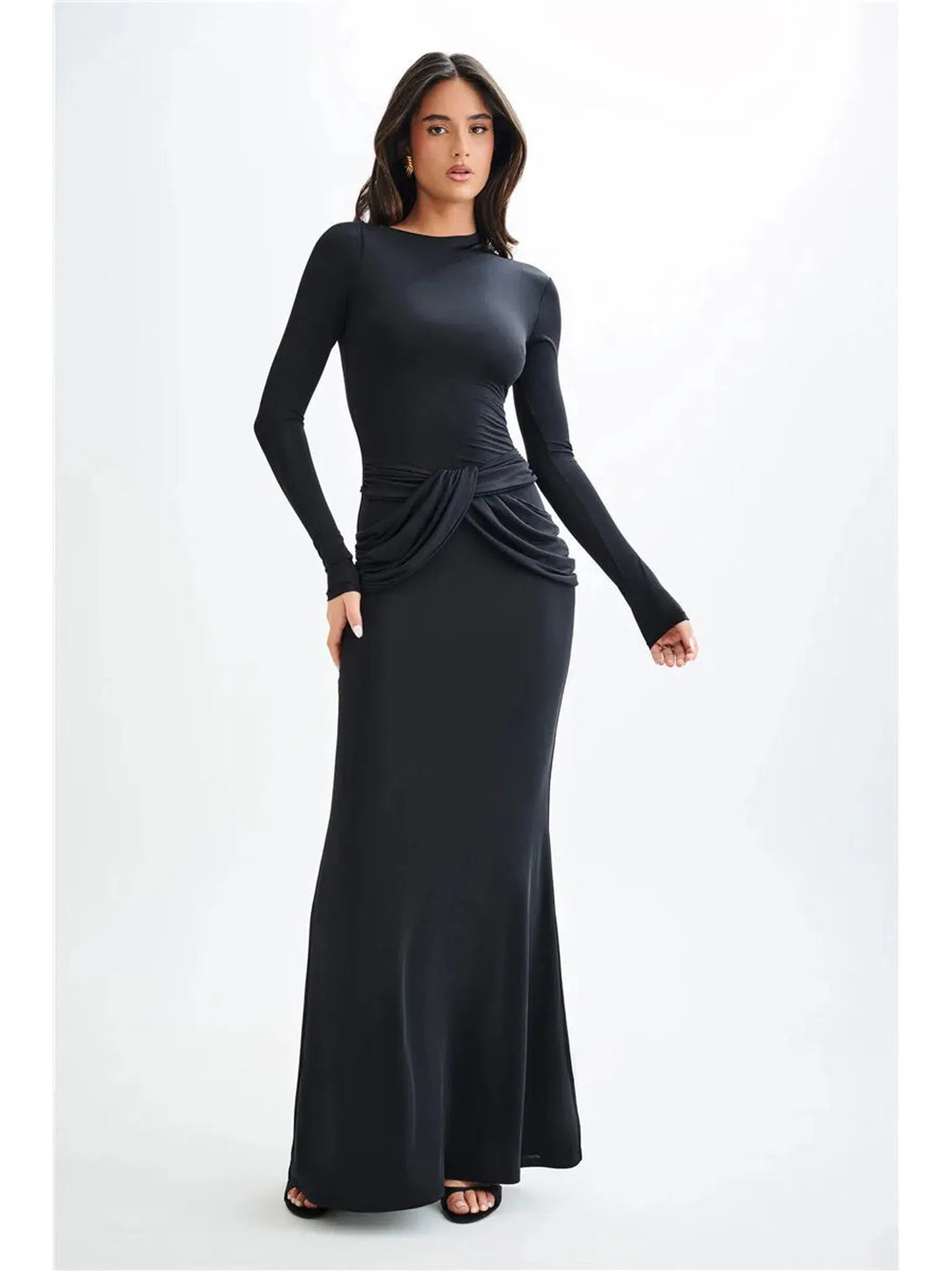 Diagonal Collar Long Sleeve Maxi Dress for Women