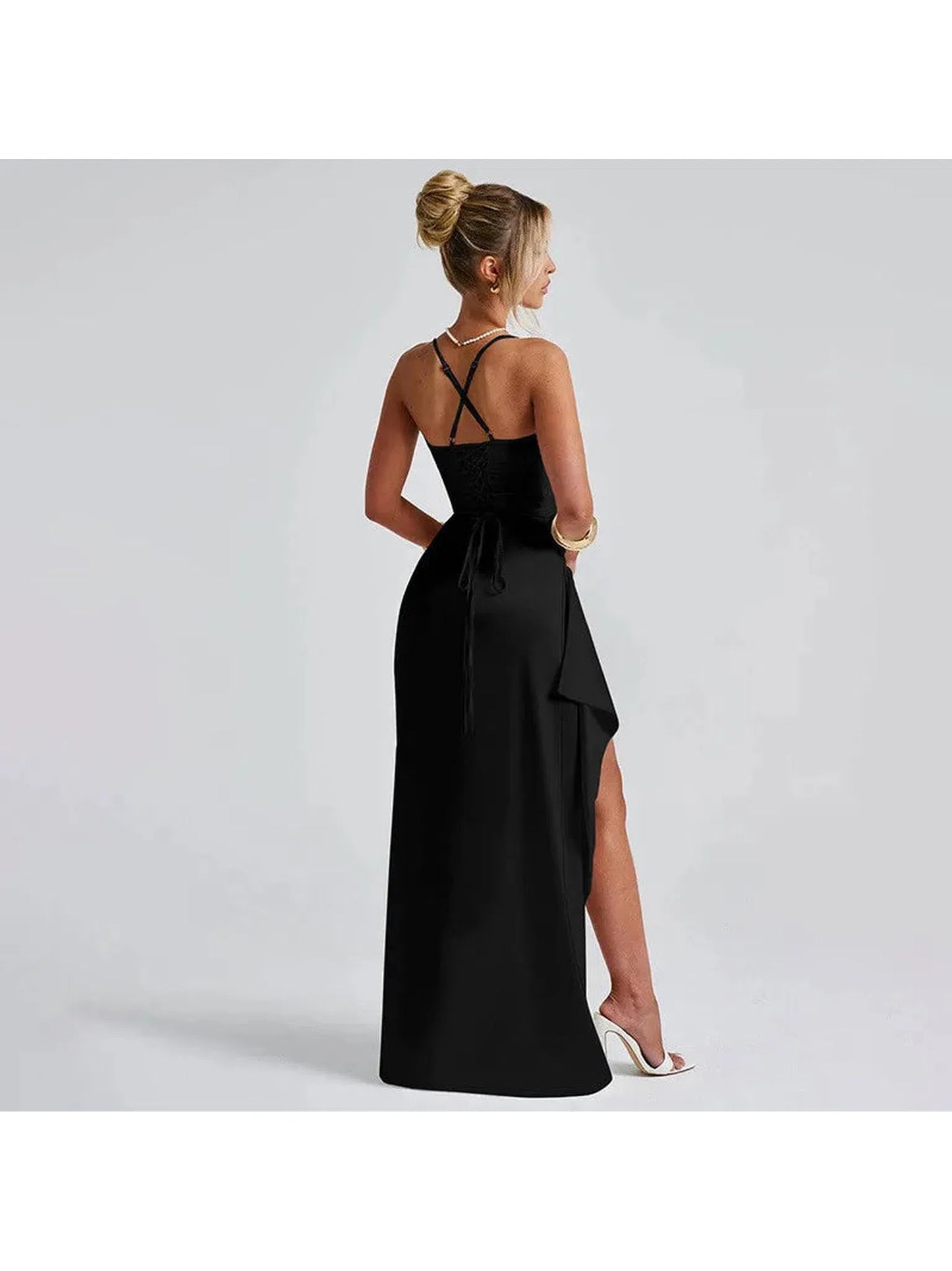 Elegant Satin Thigh High Split Maxi Dress