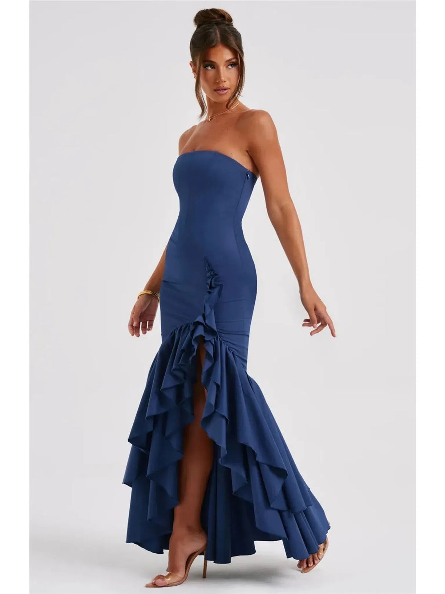 Strapless High Split Ruffle Long Dress for Women