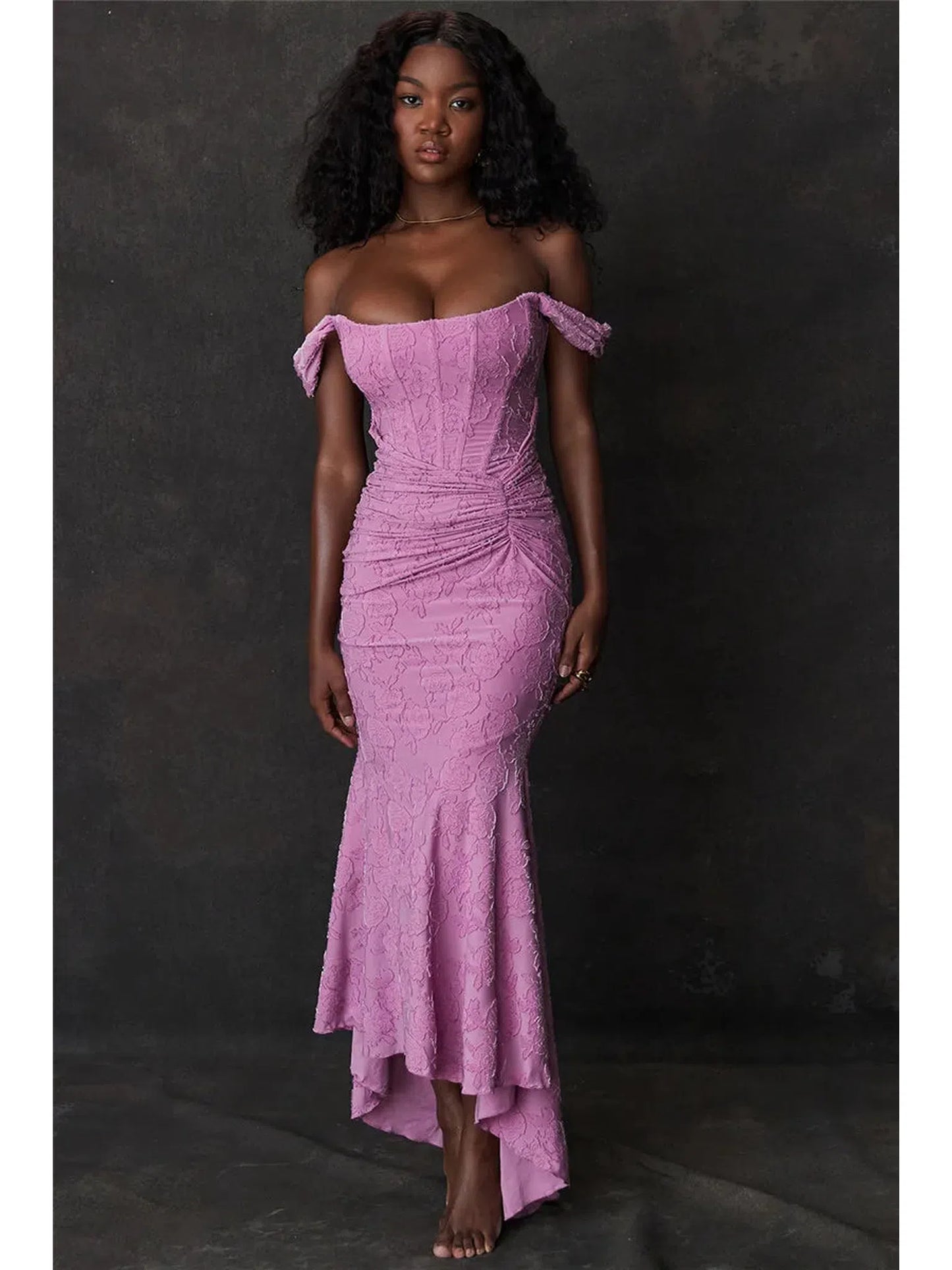 Off-Shoulder Backless Purple Bodycon Dress