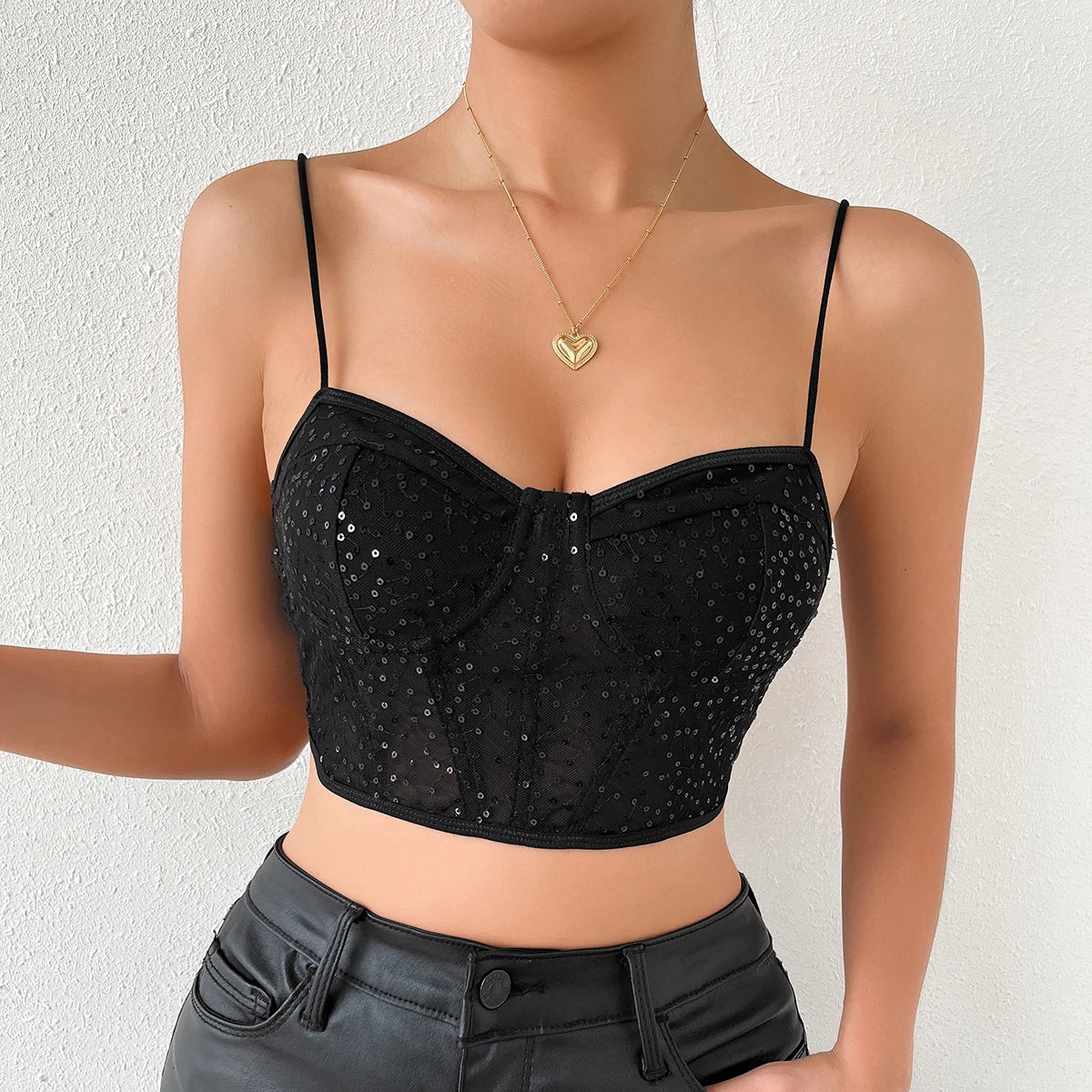 Black Backless Slim V Neck Halter Crop Top