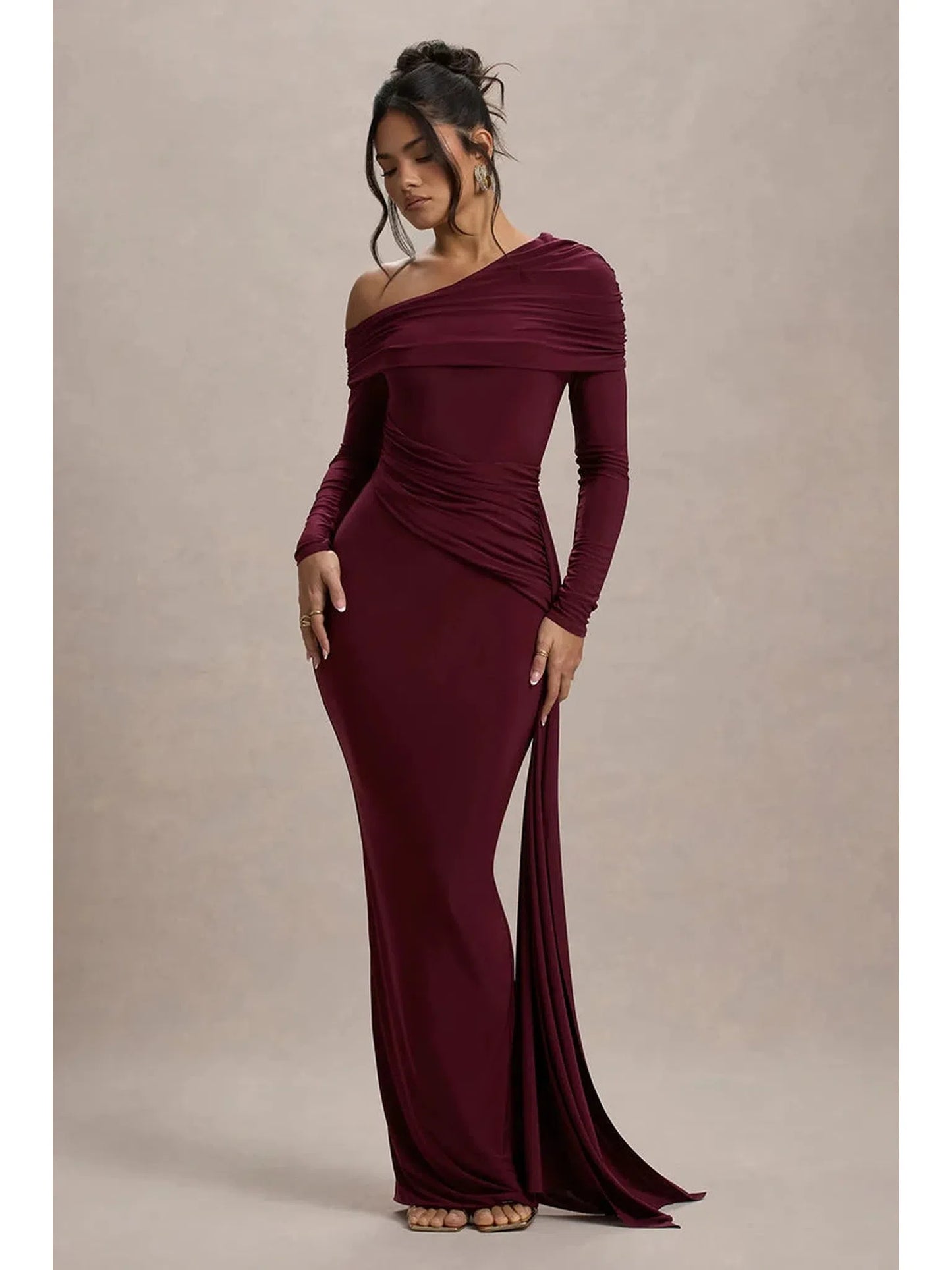 Skew Collar Long Sleeve Sexy Maxi Dress For Women