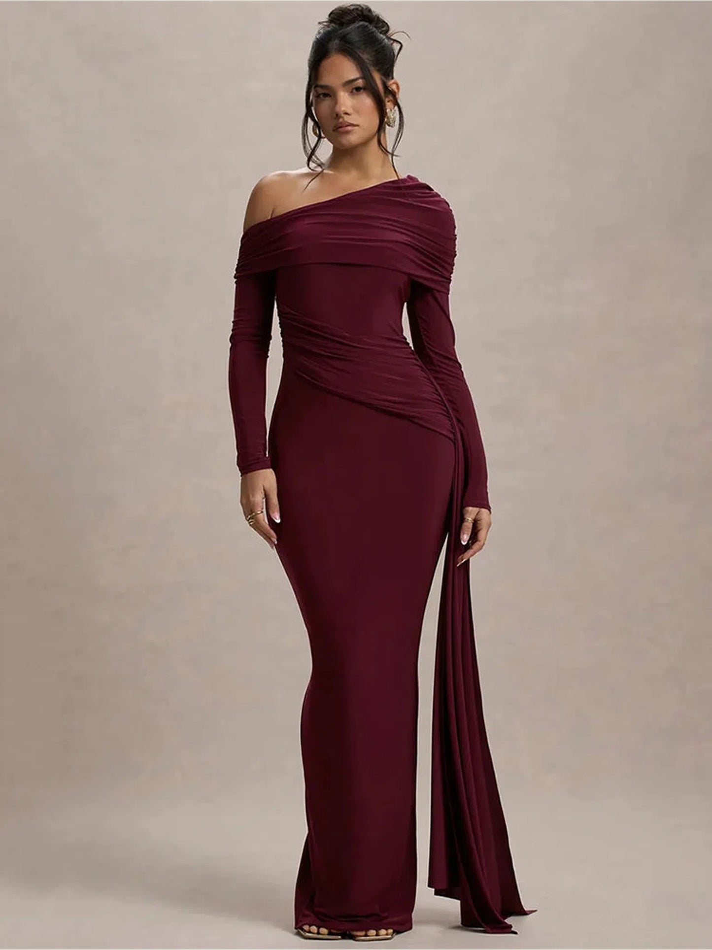 Skew Collar Long Sleeve Sexy Maxi Dress For Women