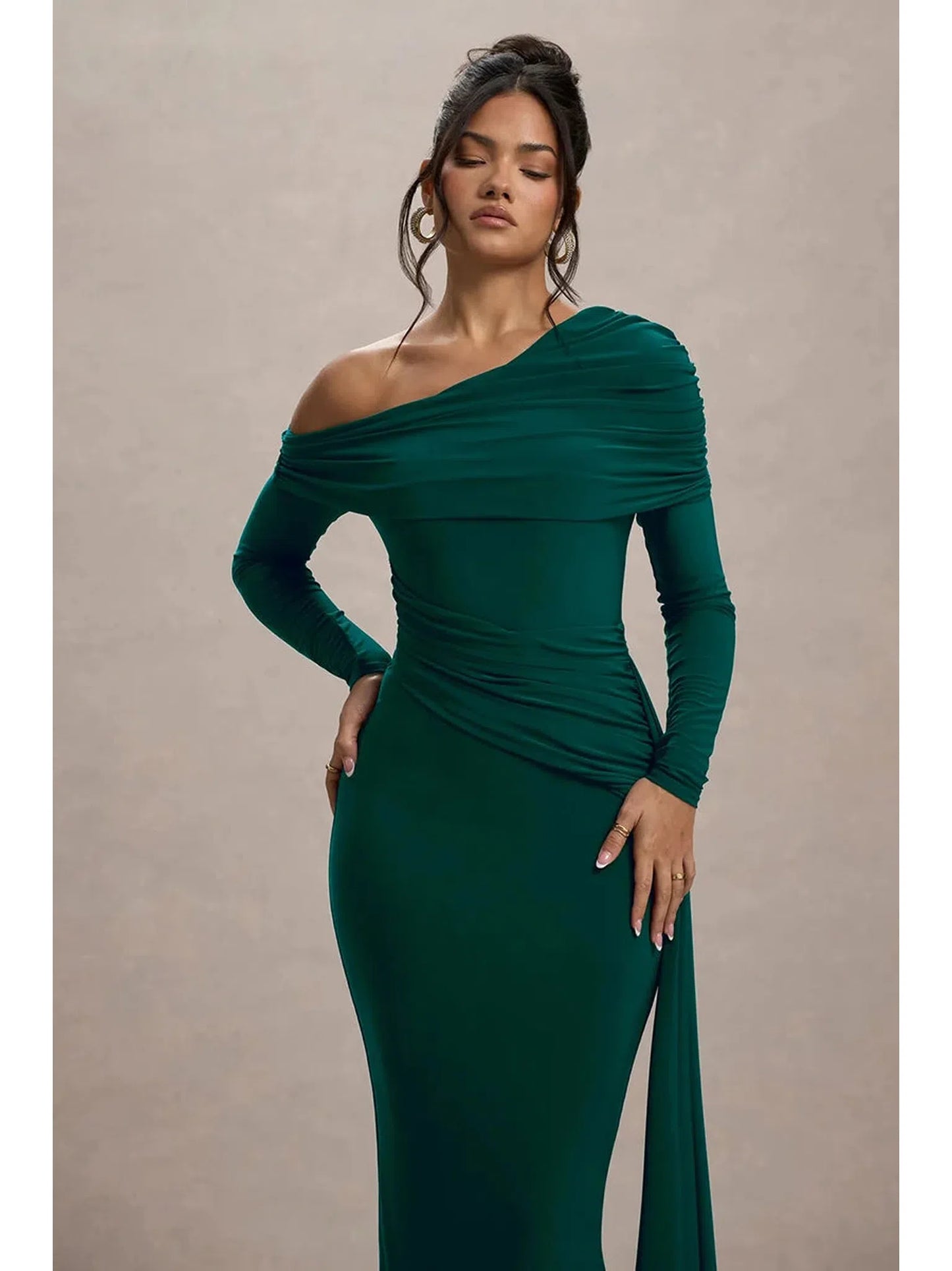 Skew Collar Long Sleeve Sexy Maxi Dress For Women