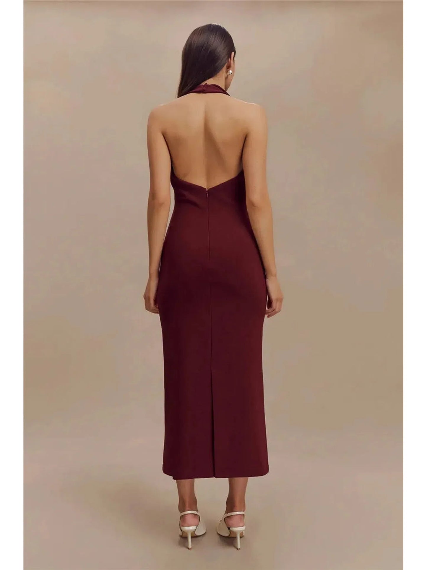 Elegant Backless Deep V Neck Maxi Dress