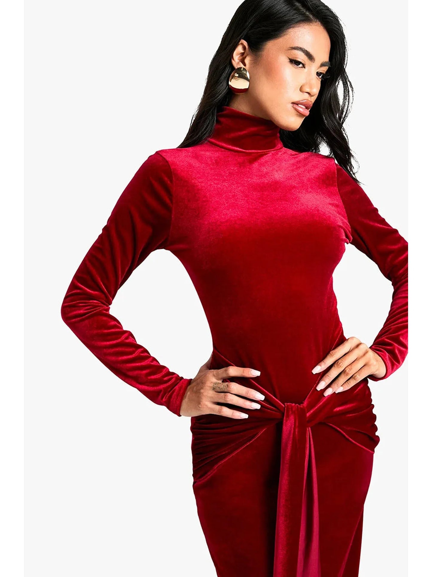 Velvet Long Sleeve Bodycon Maxi Dress for Women