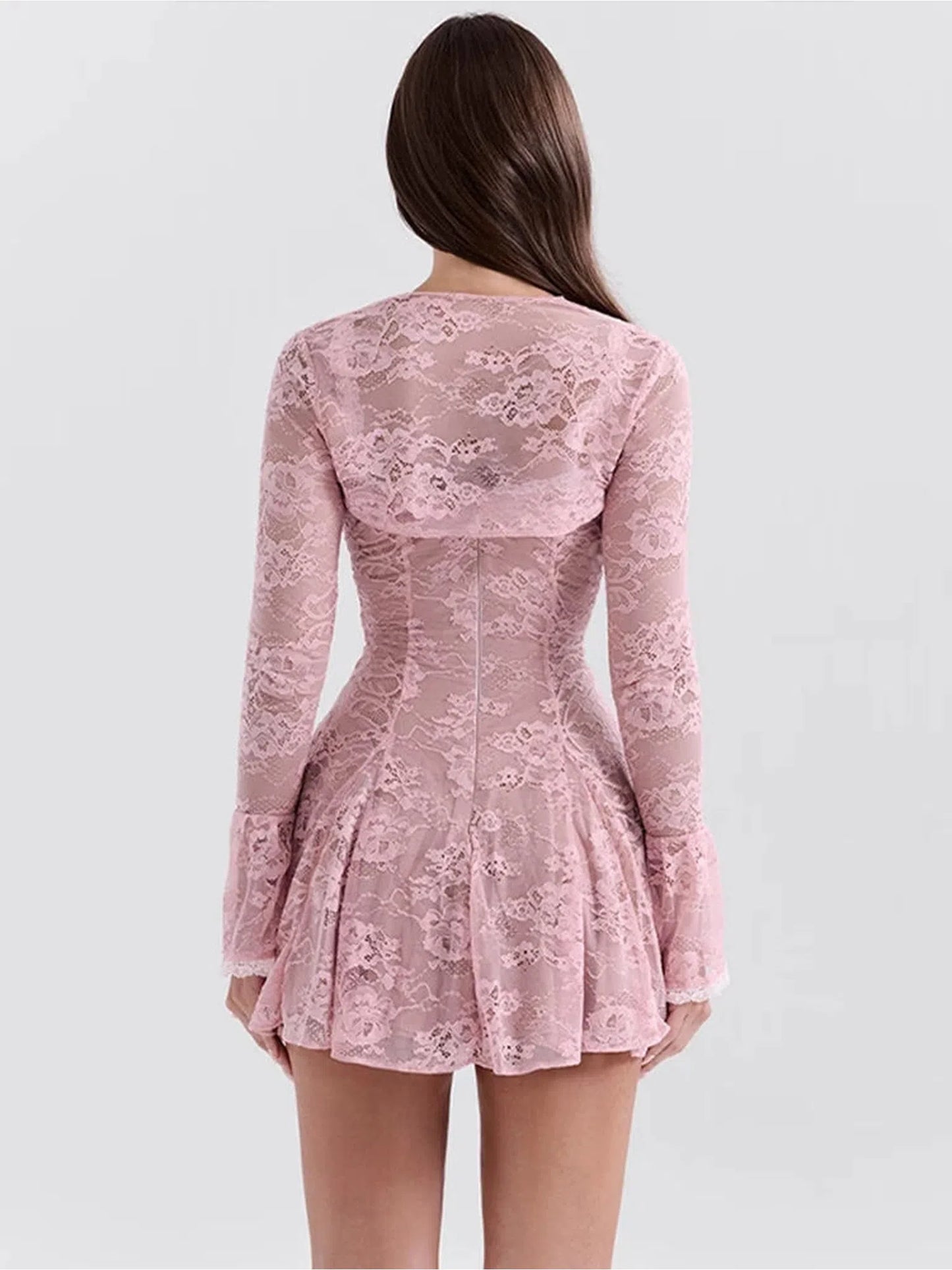 Lace Flare Long Sleeve Mini Dress