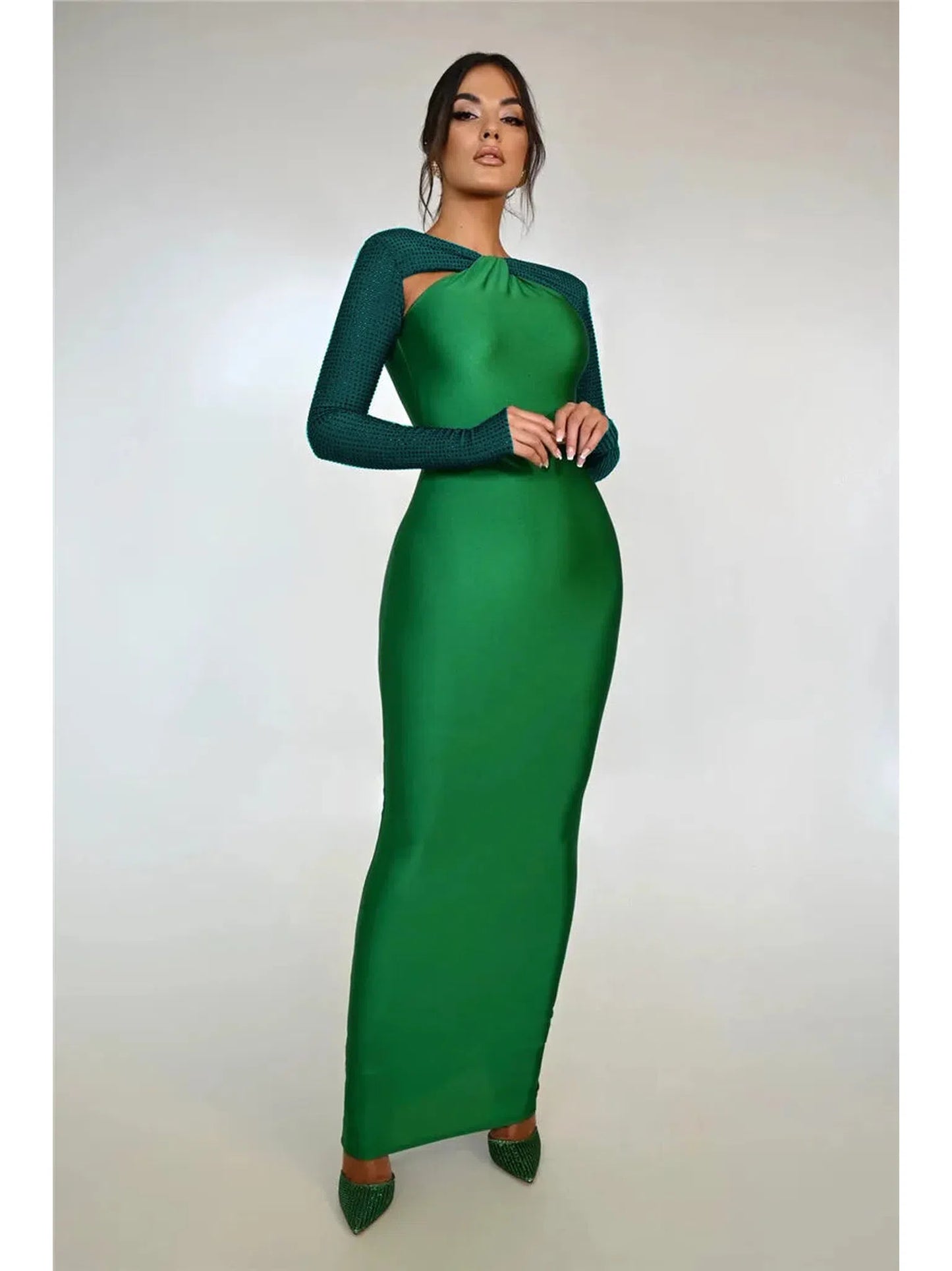 Hollow Out Sparkle Long Sleeve Maxi Dress for Women