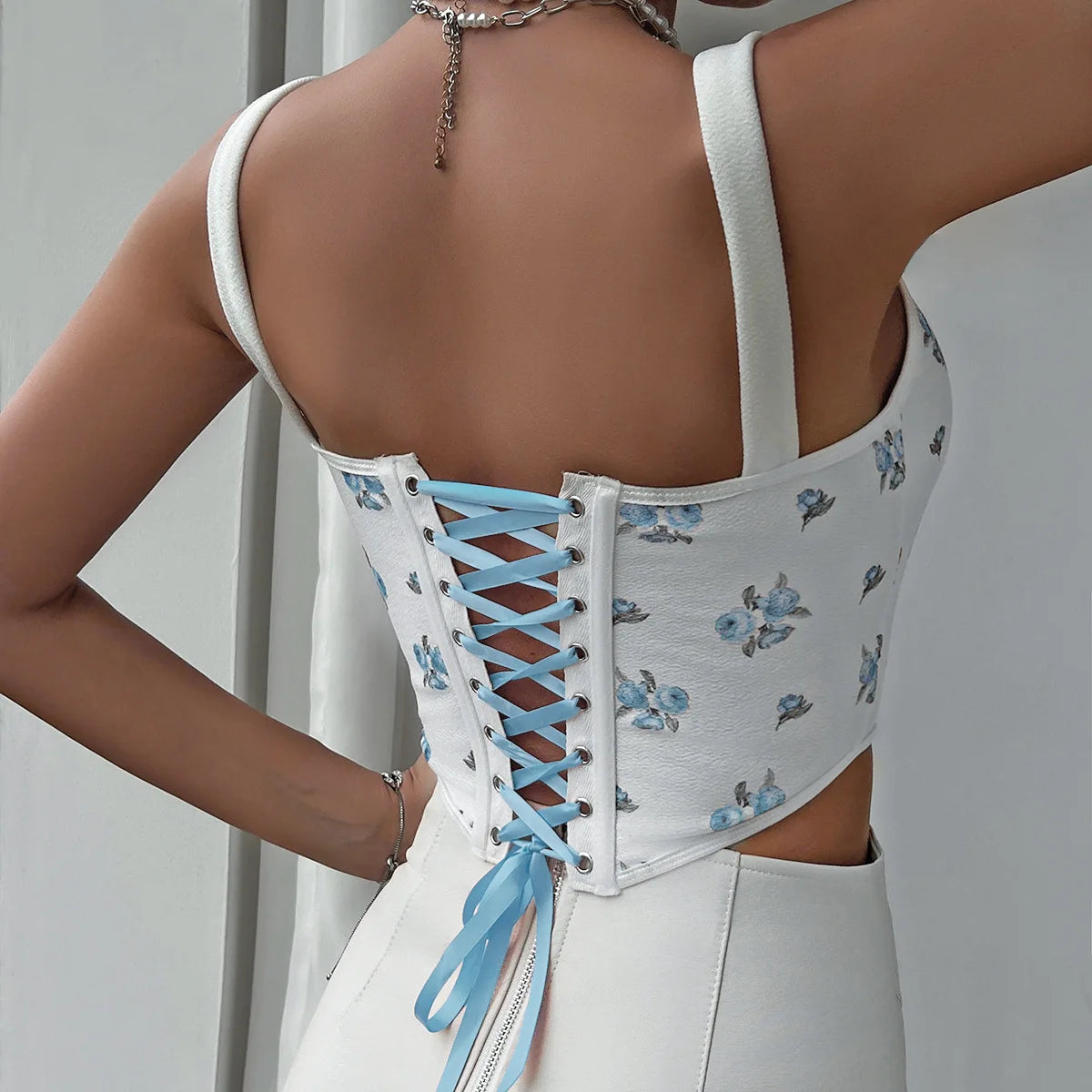 Sexy Strappy Y2K Printed Crop Top with Bow Detail