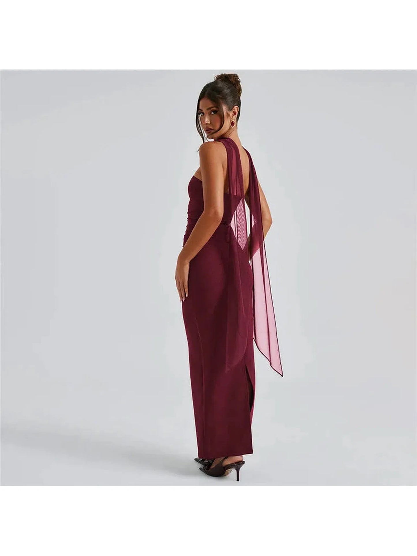 Burgundy Strapless Backless Maxi Dress For Women