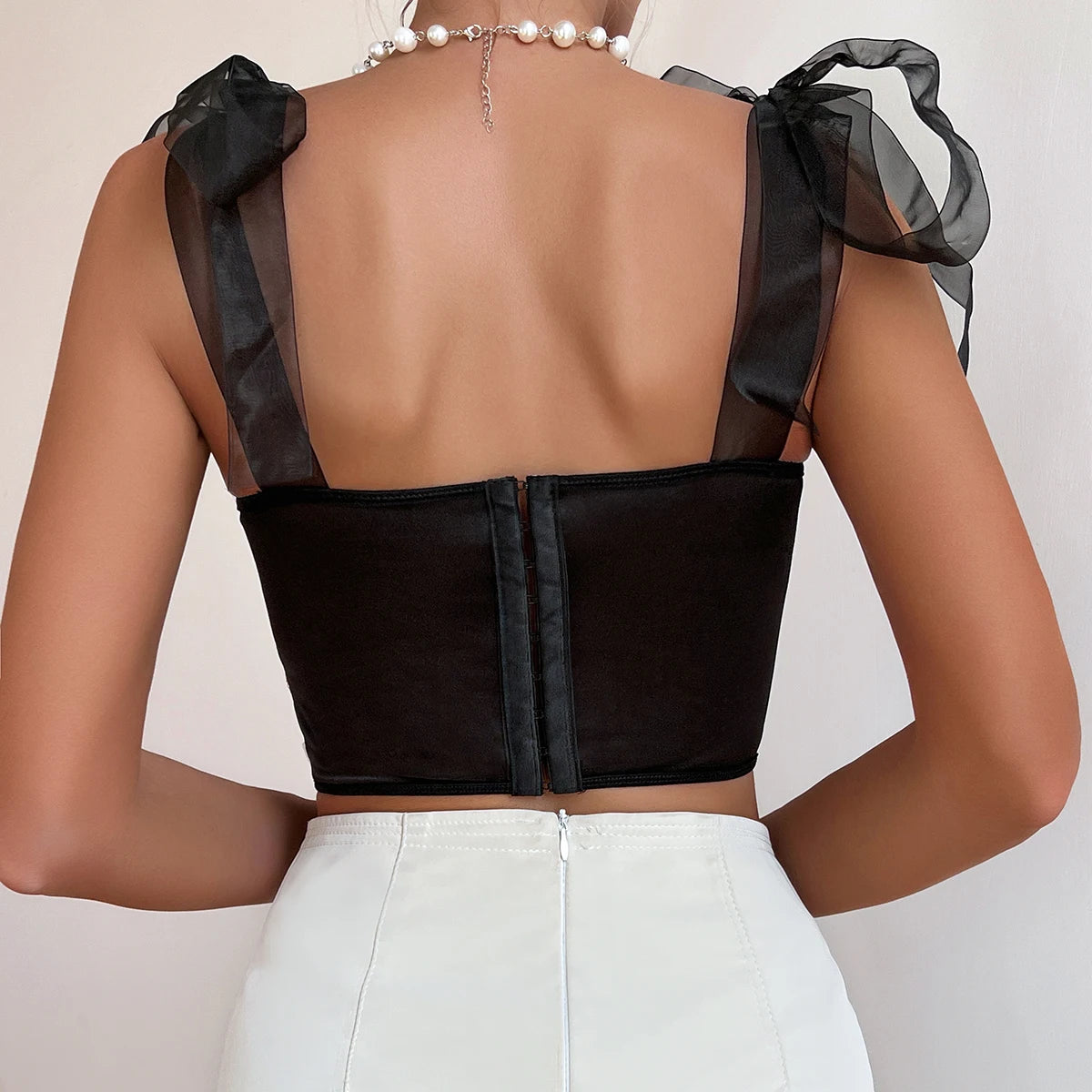 Sexy Strappy Mesh Butterfly Embroidery Corset Top