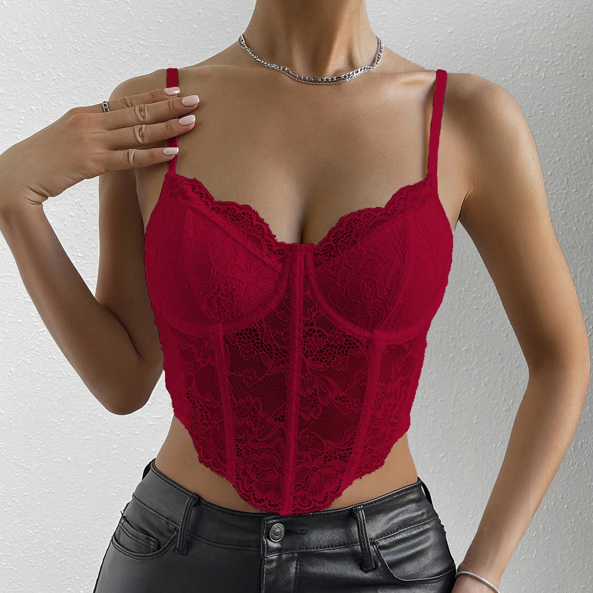 Sheer Lace Embroidery Backless Crop Top