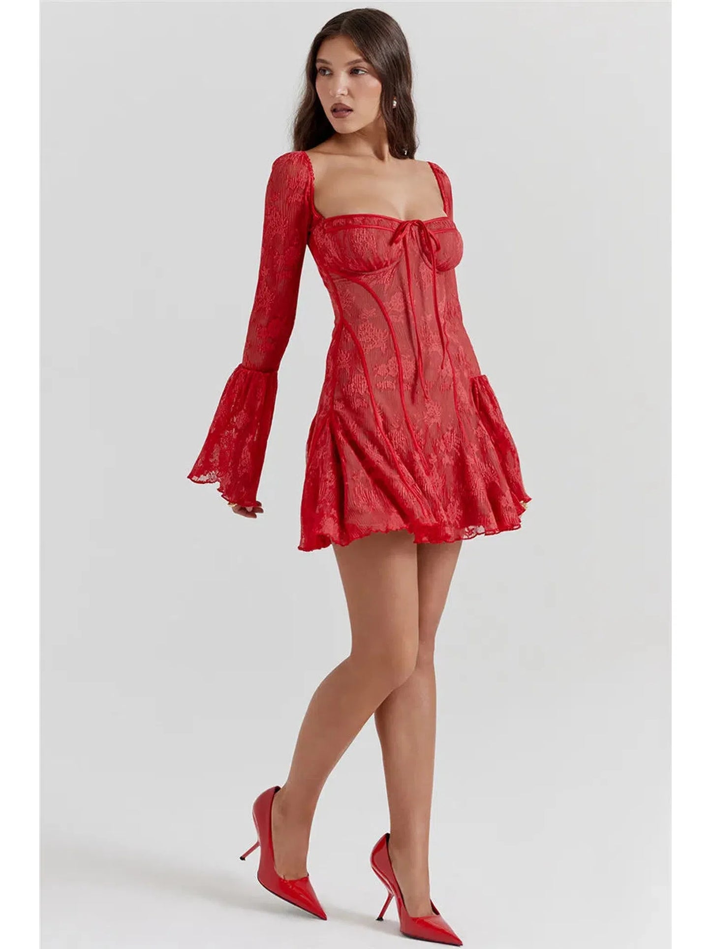 Elegant Backless Flare Sleeve Mini Dress