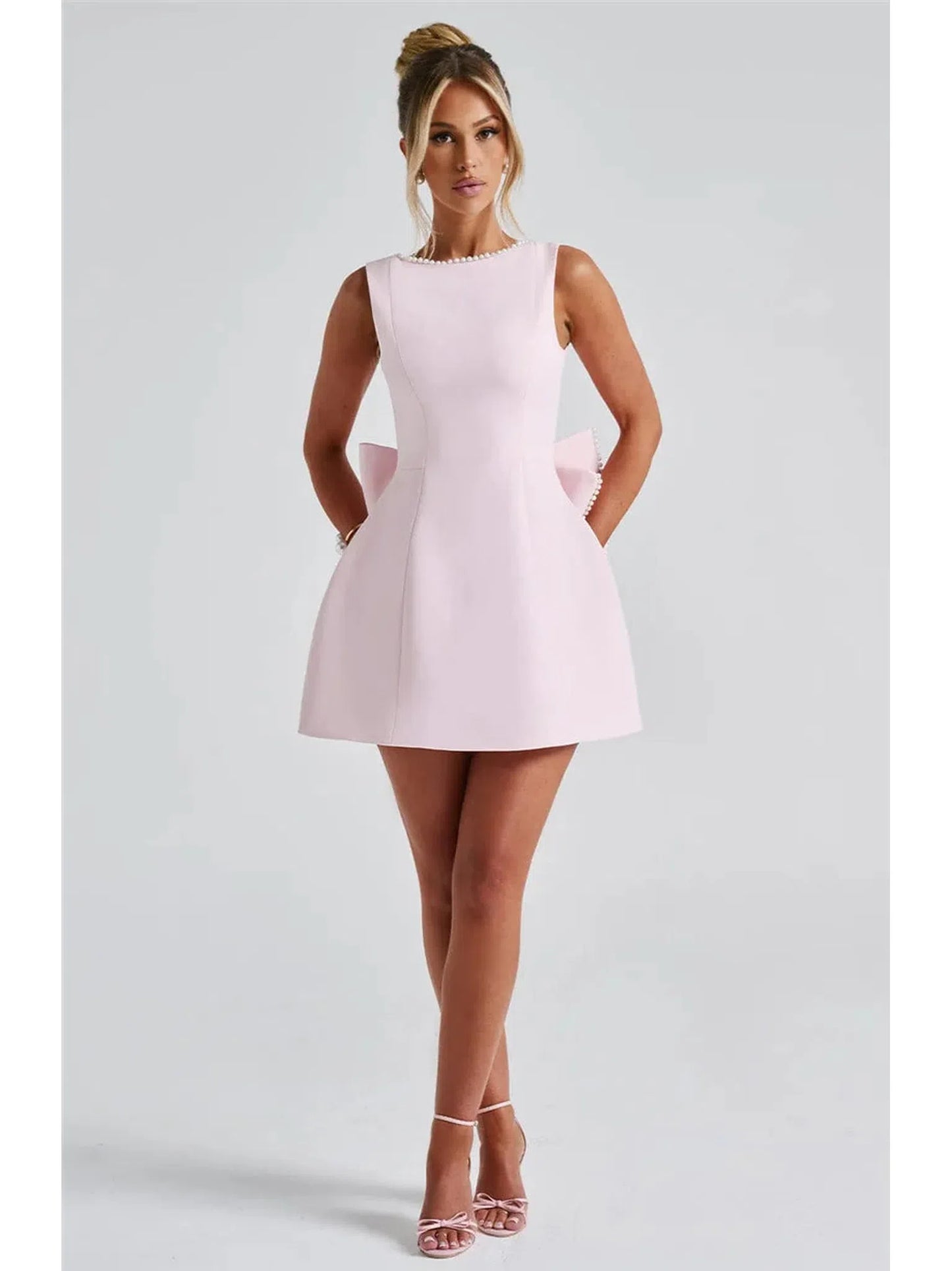 Pearl Bow Backless Mini Dress For Women