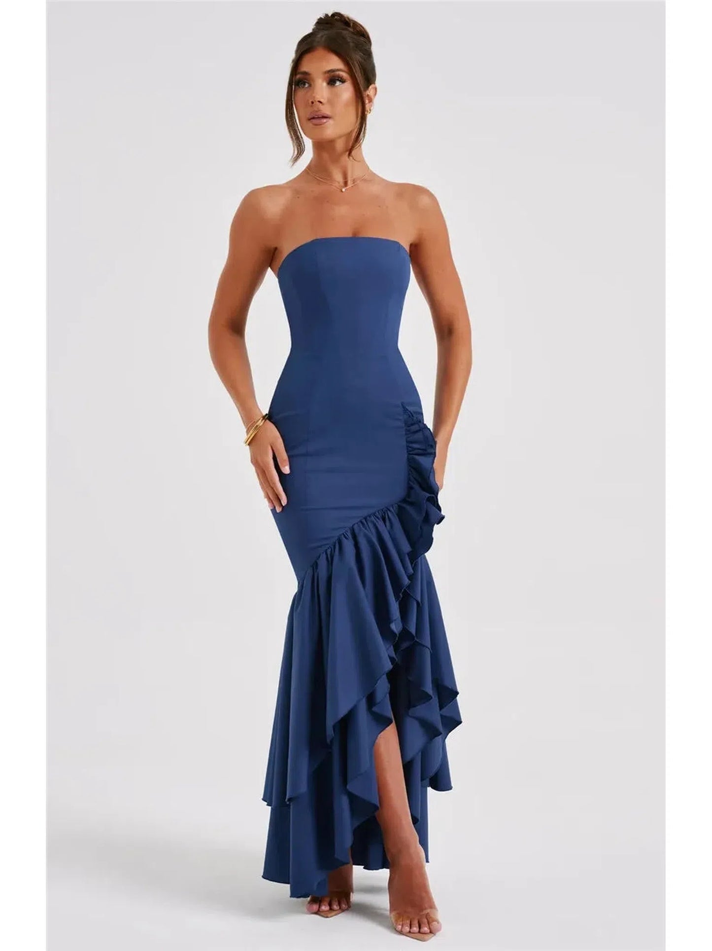 Strapless High Split Ruffle Long Dress for Women