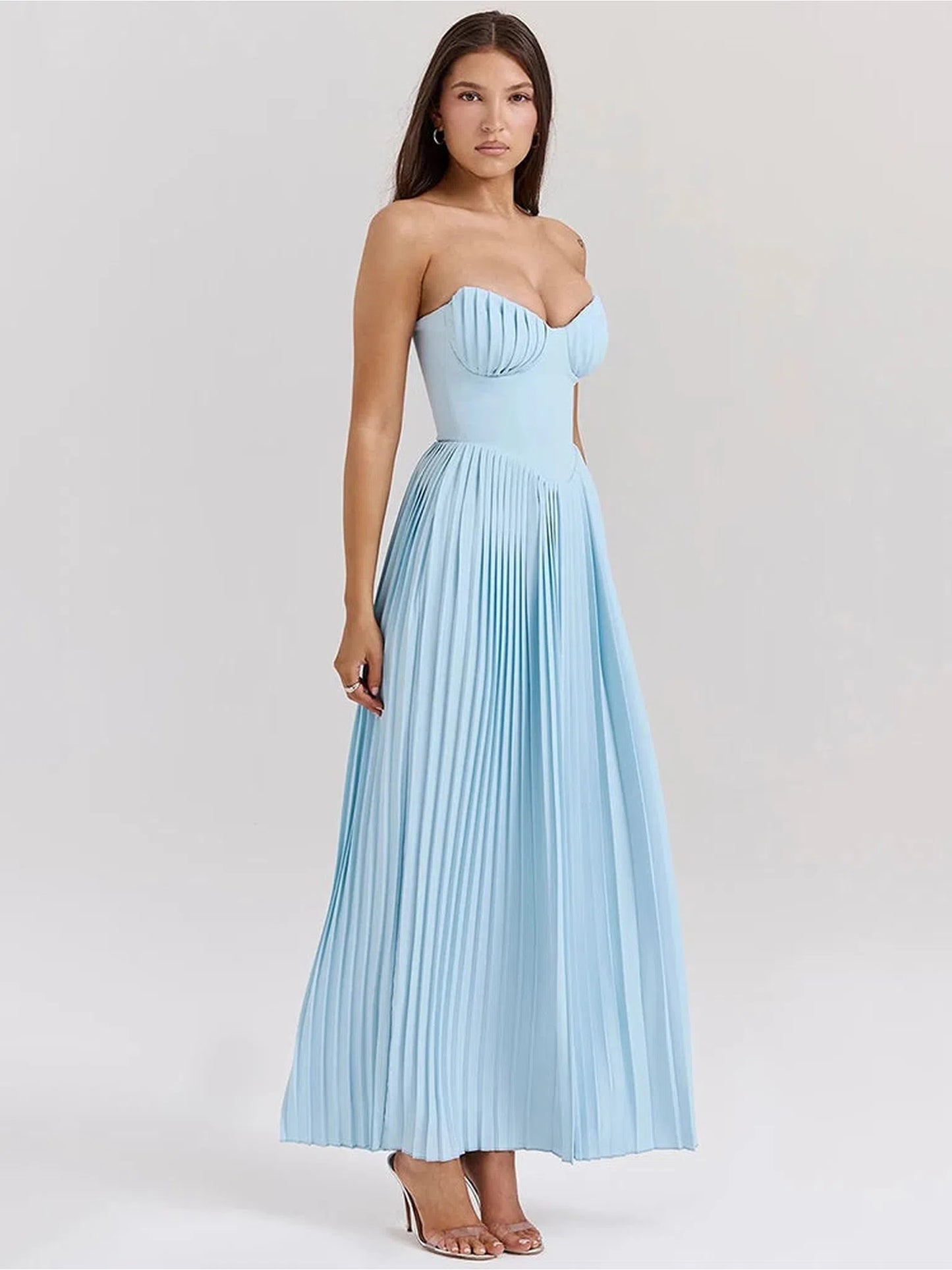 Off-Shoulder Backless Pleated Maxi Dress for Women