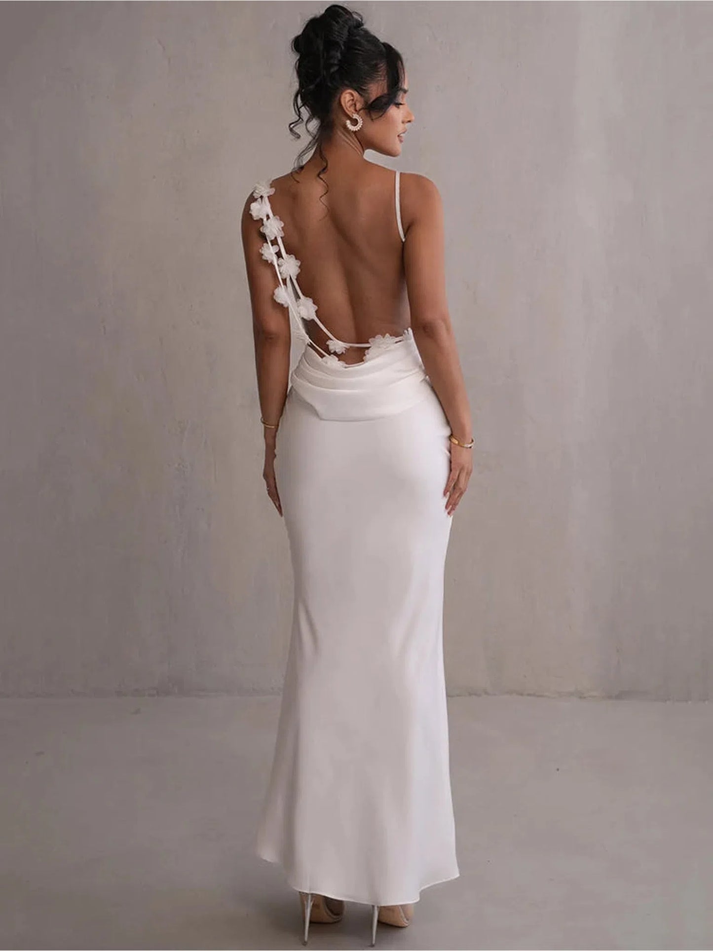 Floral Draped Backless Maxi Dress For Women Elegant Evening