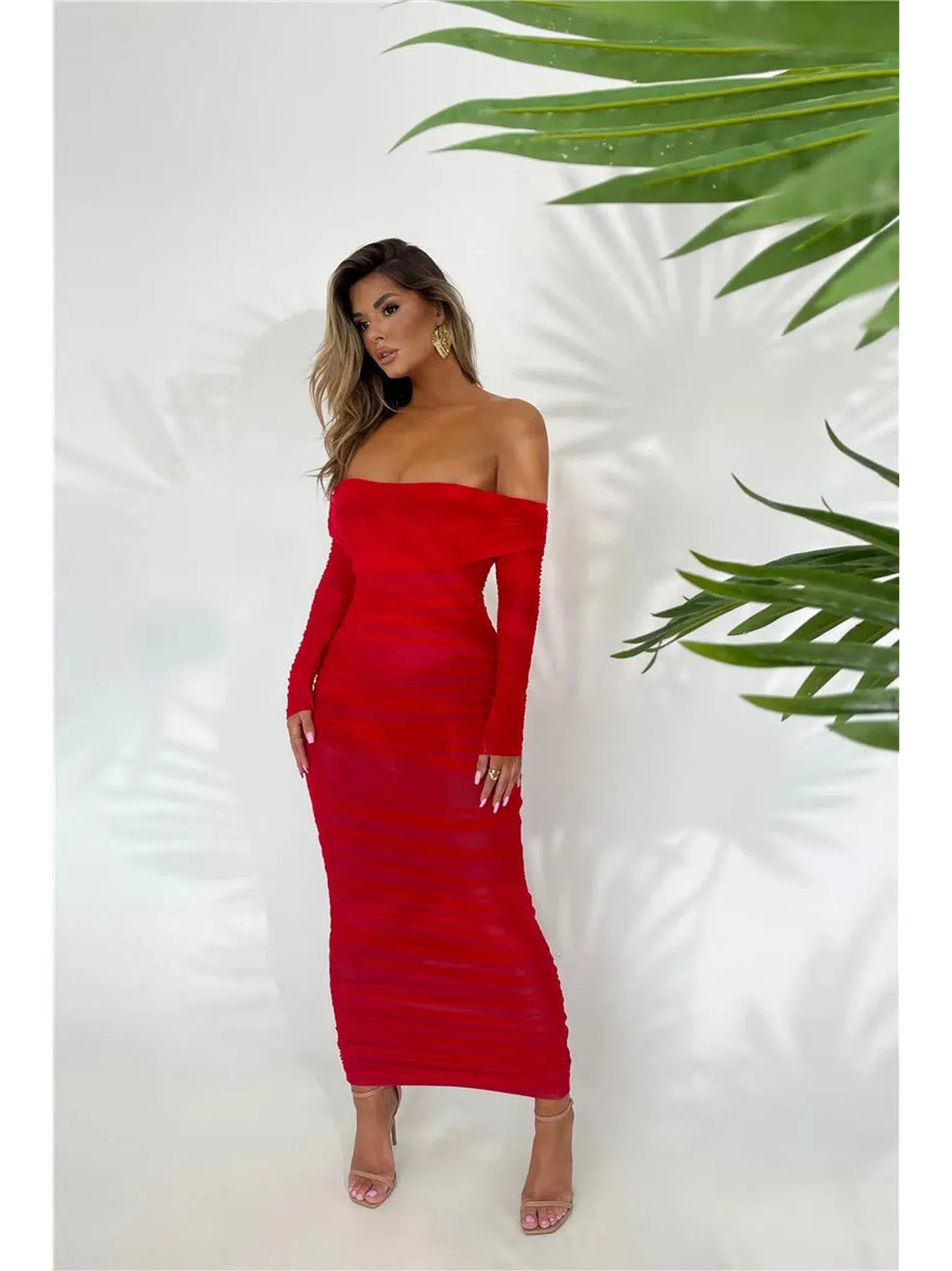 Off-Shoulder Long Sleeve Sexy Maxi Dress for Women