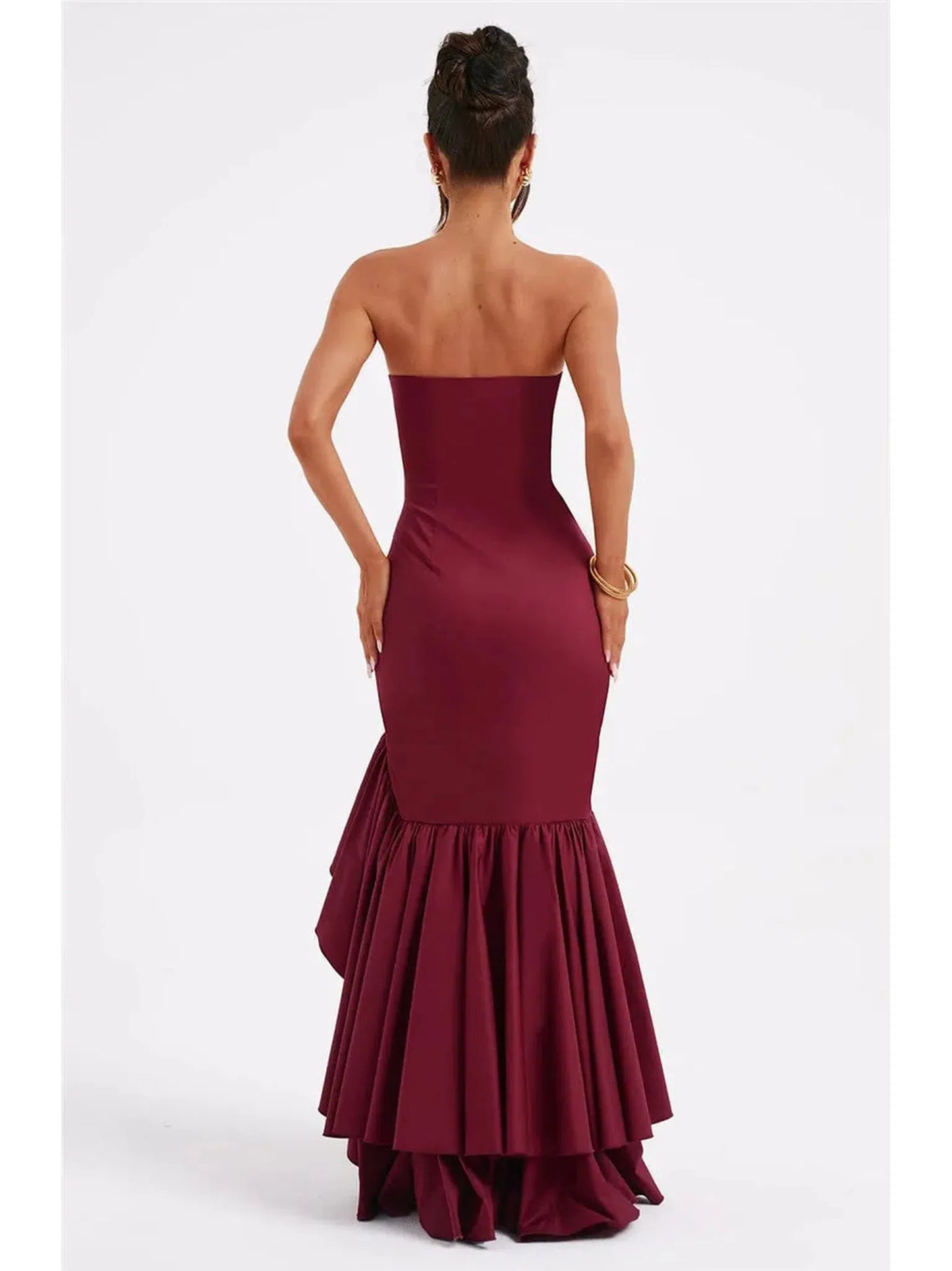 Strapless High Split Ruffle Long Dress for Women