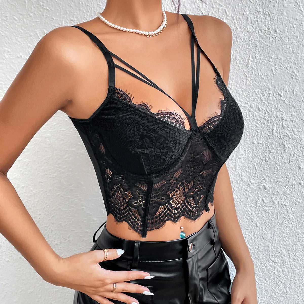 Lace Mesh See-Through Sleeveless Crop Top