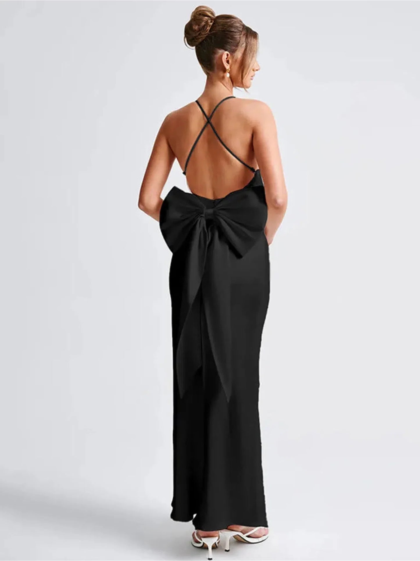 Satin Spaghetti Strap Backless Maxi Dress for Women