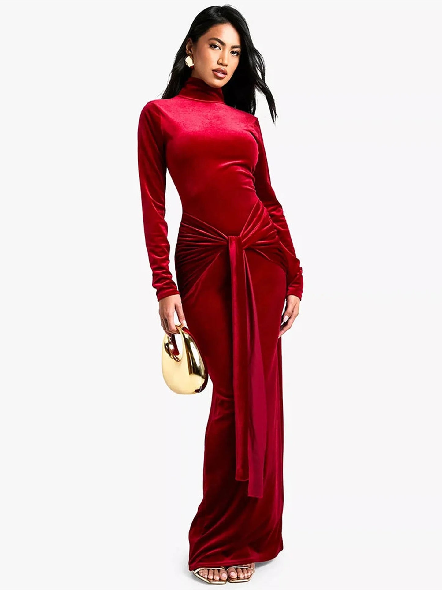 Velvet Long Sleeve Bodycon Maxi Dress for Women