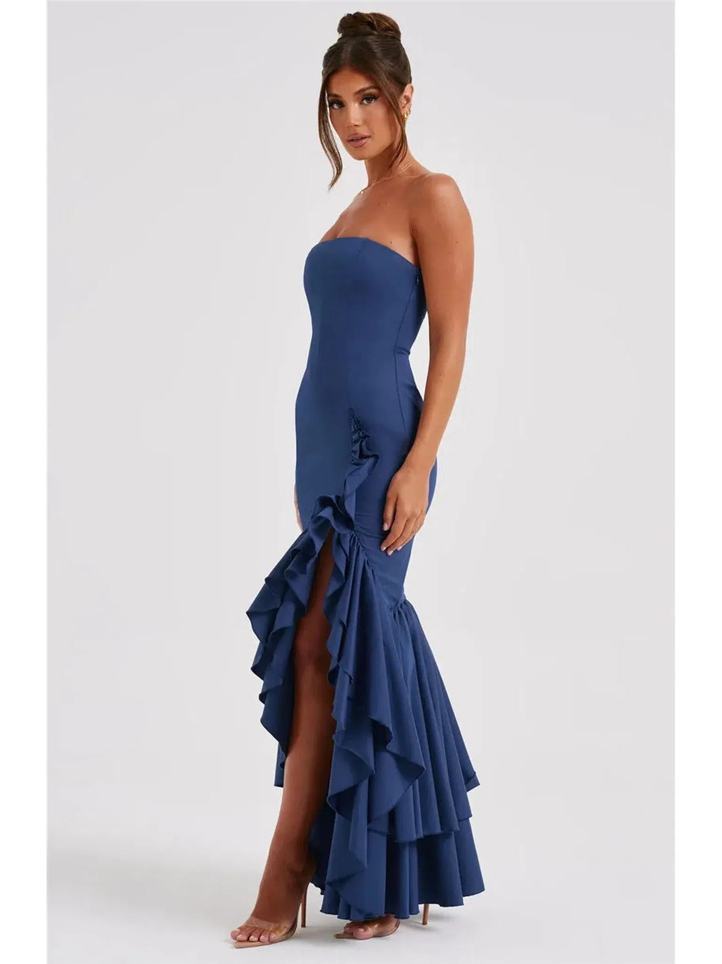 Strapless High Split Ruffle Long Dress for Women