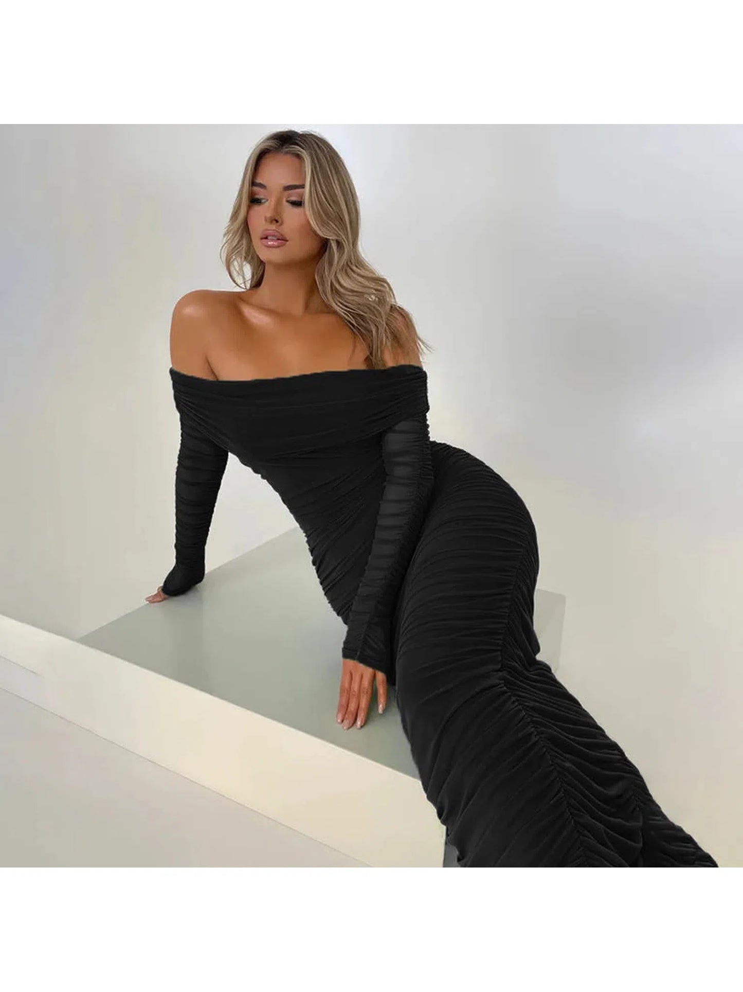 Off-Shoulder Long Sleeve Sexy Maxi Dress for Women