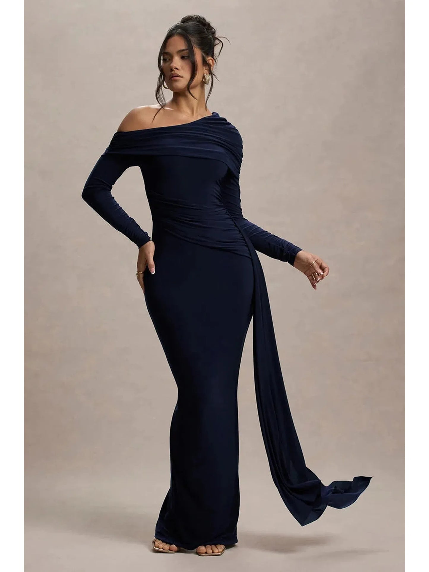 Skew Collar Long Sleeve Sexy Maxi Dress For Women