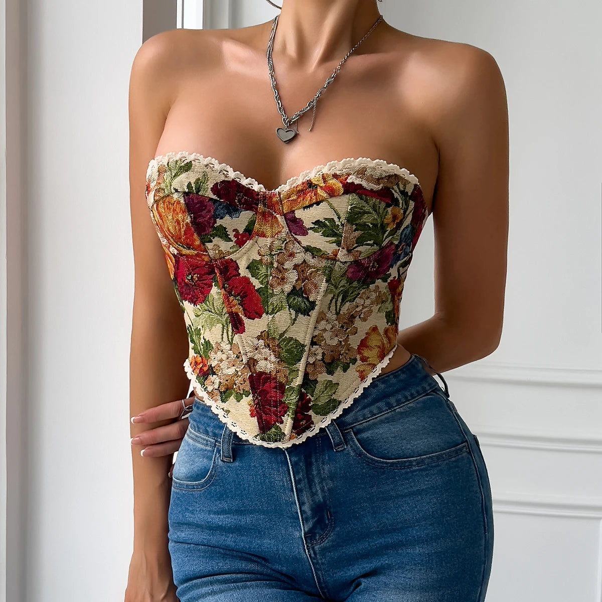 Y2K Retro Floral Lace Backless Crop Top