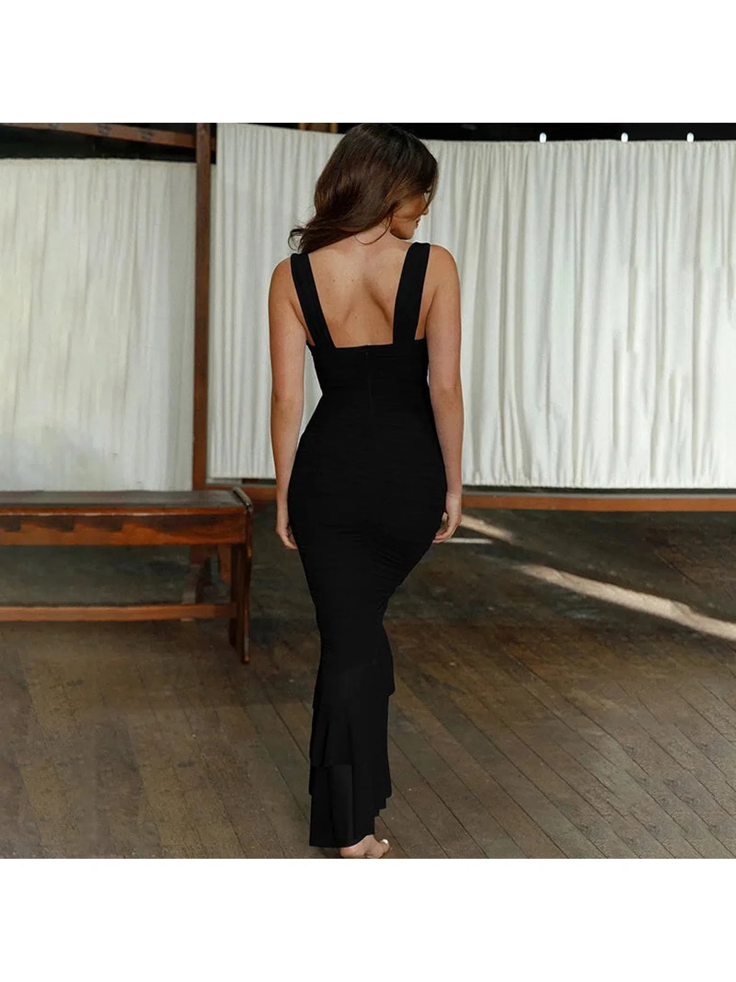 Hollow Out Backless Ruched Maxi Dress For Women